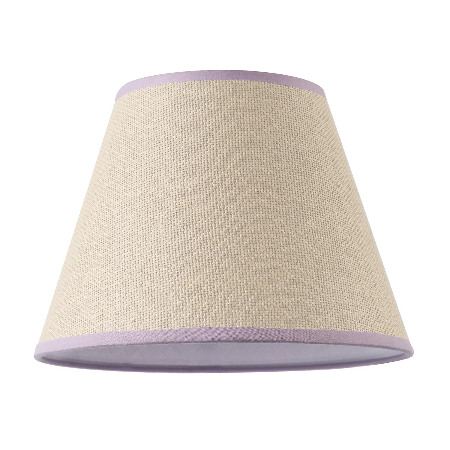 Traditional Rattan Tweed Lamp Shade with Lavender Lilac Cotton Fabric Trims | 25cm x 19cm | for Ceiling Pendant or Table Lamp Base by Happy Homewares