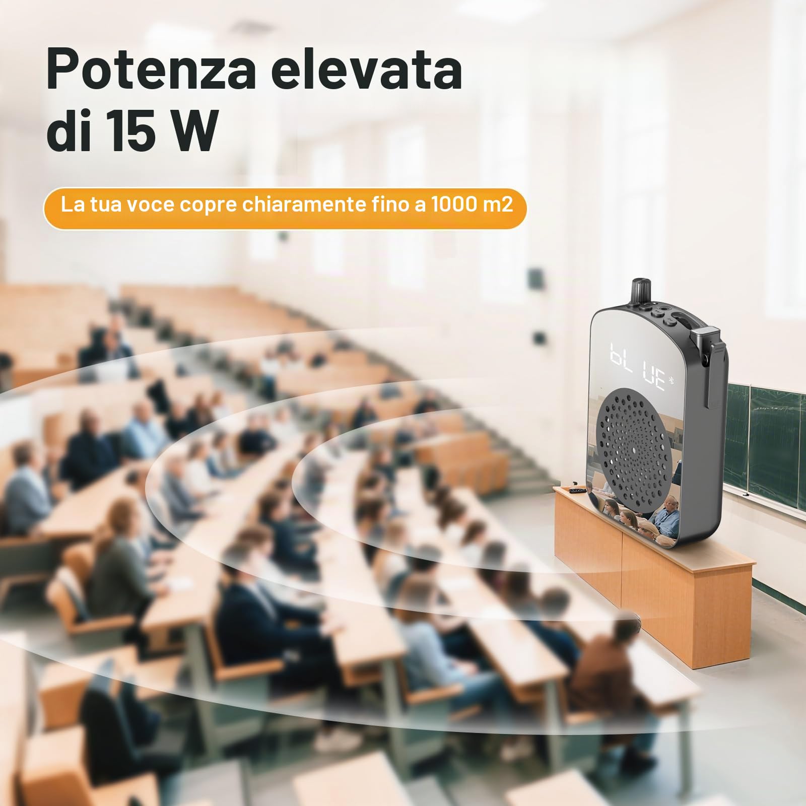 Amplificatore Vocale Wireless con Microfono Lavalier, Design Compatto con Ricarica e Custodia–Speaker Portatile per Insegnanti, Presentazioni,Allenamenti, Outdoor–Nero