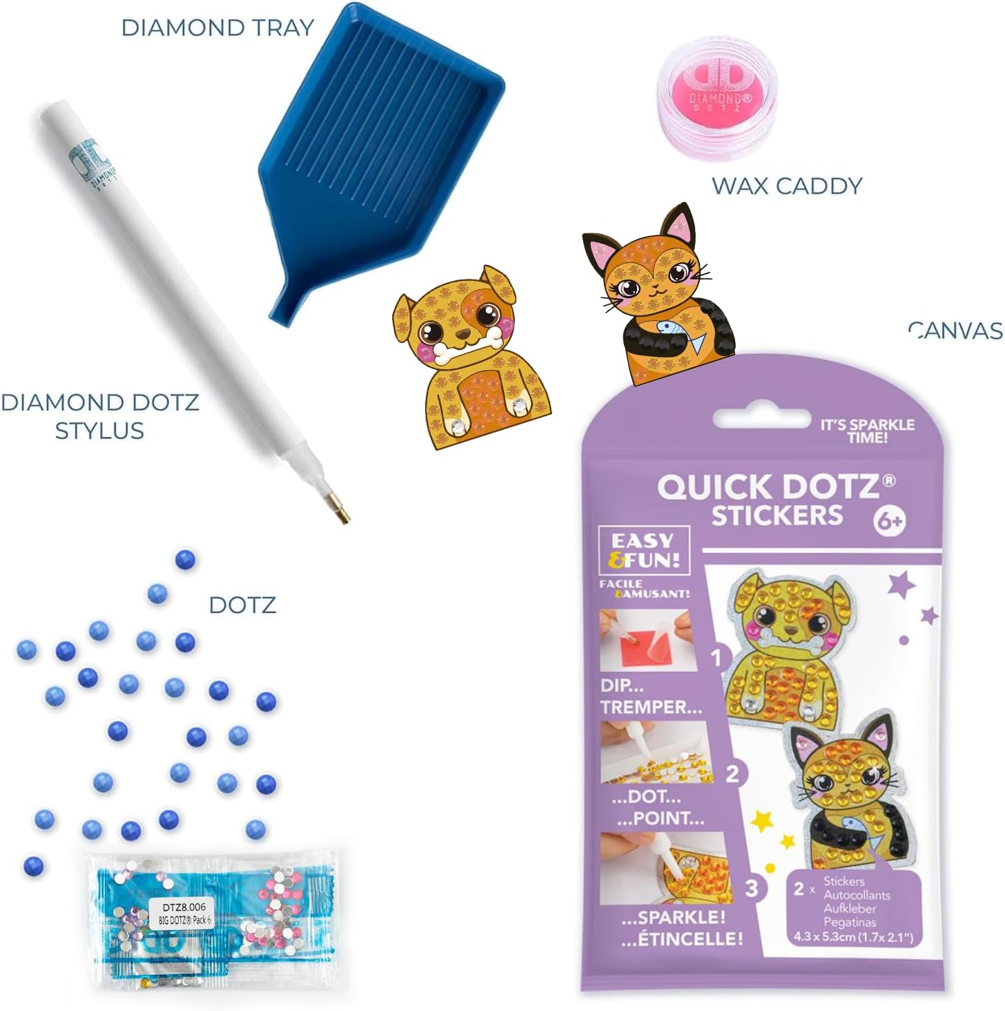 DIAMOND DOTZ Quick Dotz Pup & Pus Cat Diamond Painting Kits for Kids - Diamond Art Kits a Relaxing Creative Craft Kit with Dotz Gems 2"x1.7"