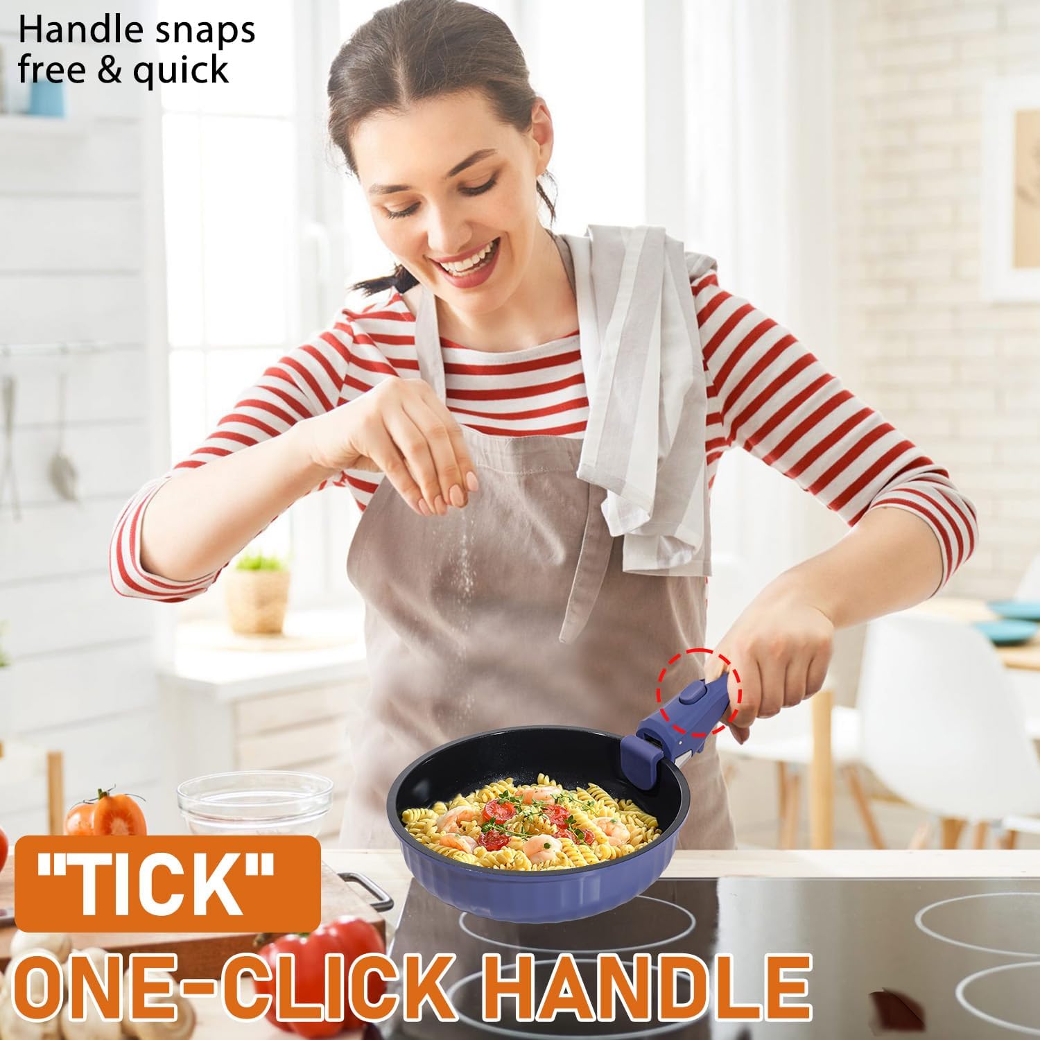 Vivicreate 11 Piece Pots and Pans Set Nonstick with Removable Handle, Induction Cookware, Stackable Kitchen Set for RV Camping Apartment, Frying Pan and Saucepan (Blue)