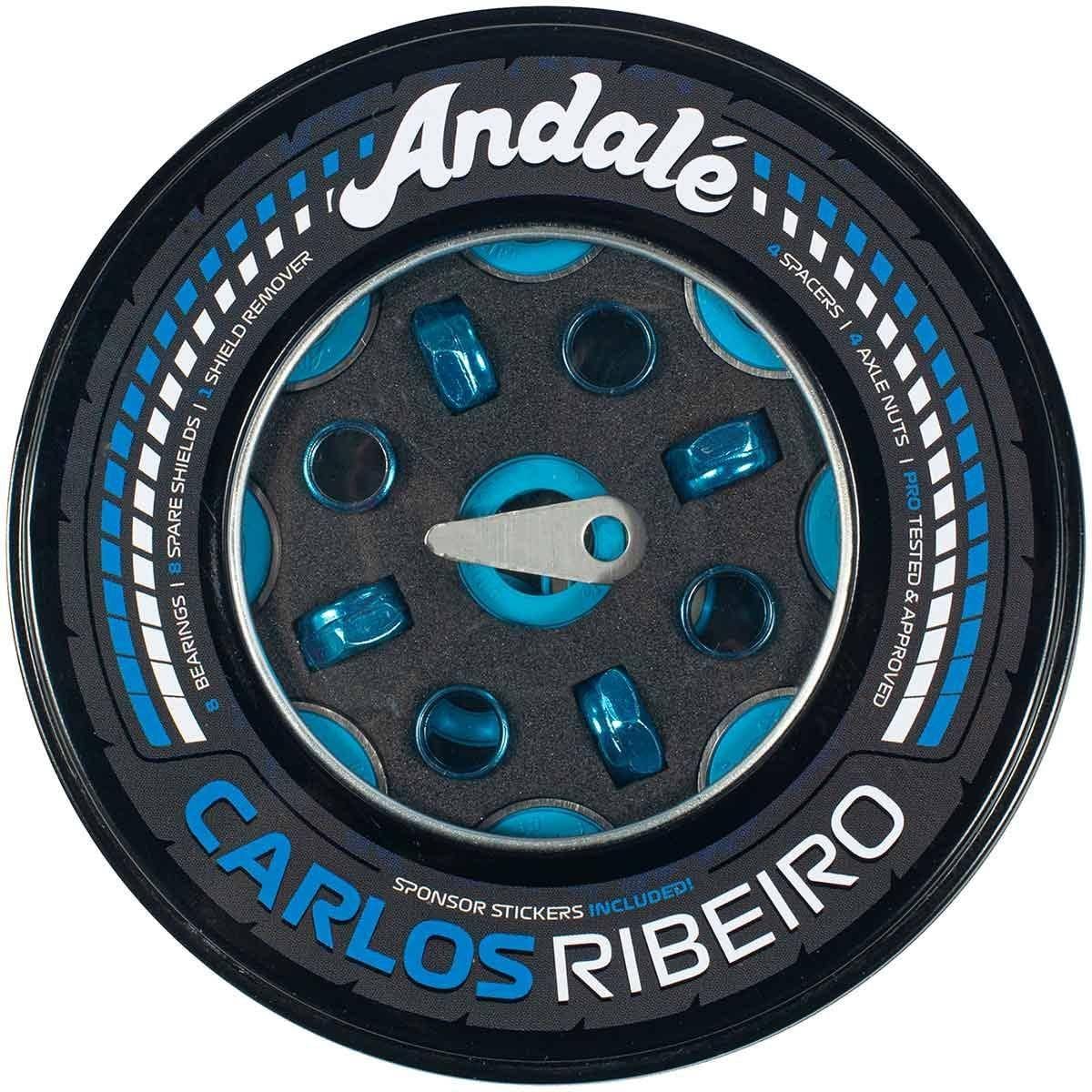 Andale Carlos Ribeiro Signature Pro Skateboard Bearings, 8-Pack with Spacers and Axle Nuts