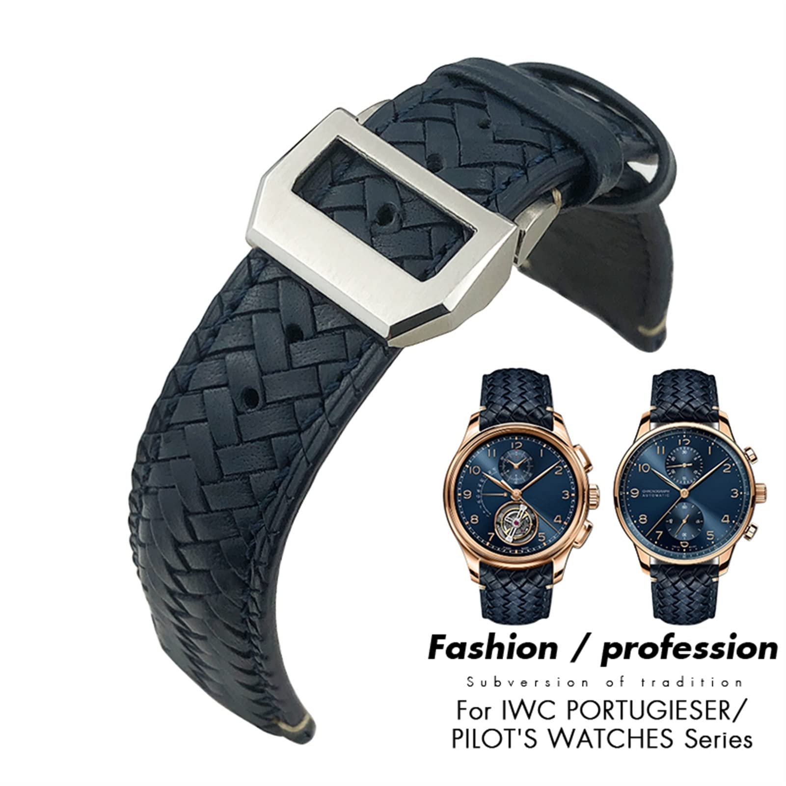 SERDAS Cinturino in pelle di cuoio vera in tessuto da 21mm 22mm in tessuto in tessuto cinturino da vacchetta per IWC. Portogieser IW394005 IW3777. Watchband soft blu.
