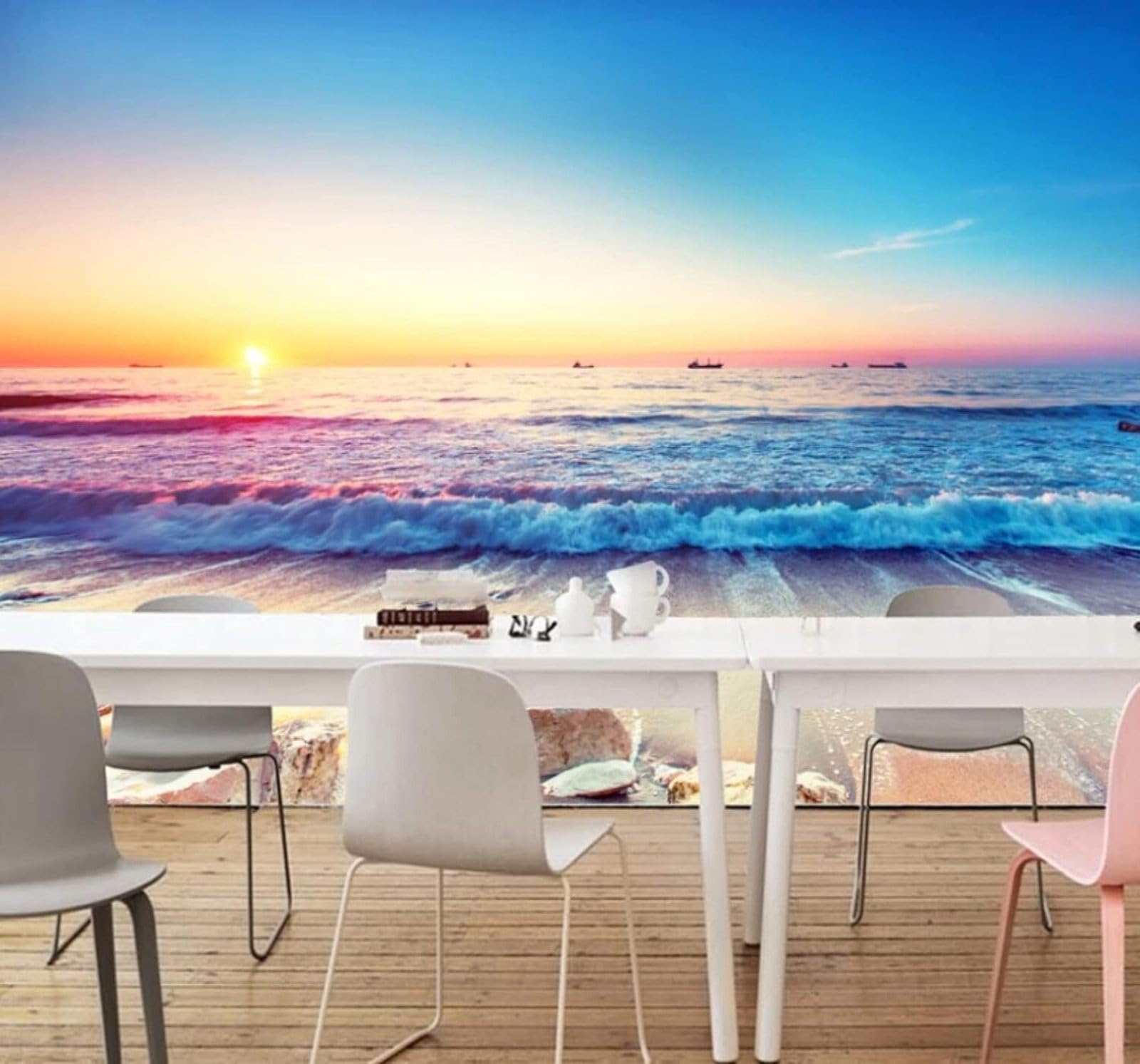 XLMING Three Dimensional Romantic Aesthetic Sunrise Beach 3D Wallpaper Luxury Home Dining Decor Paste Sofa Living Room The Wall for Bedroom Mural-150cm×105cm