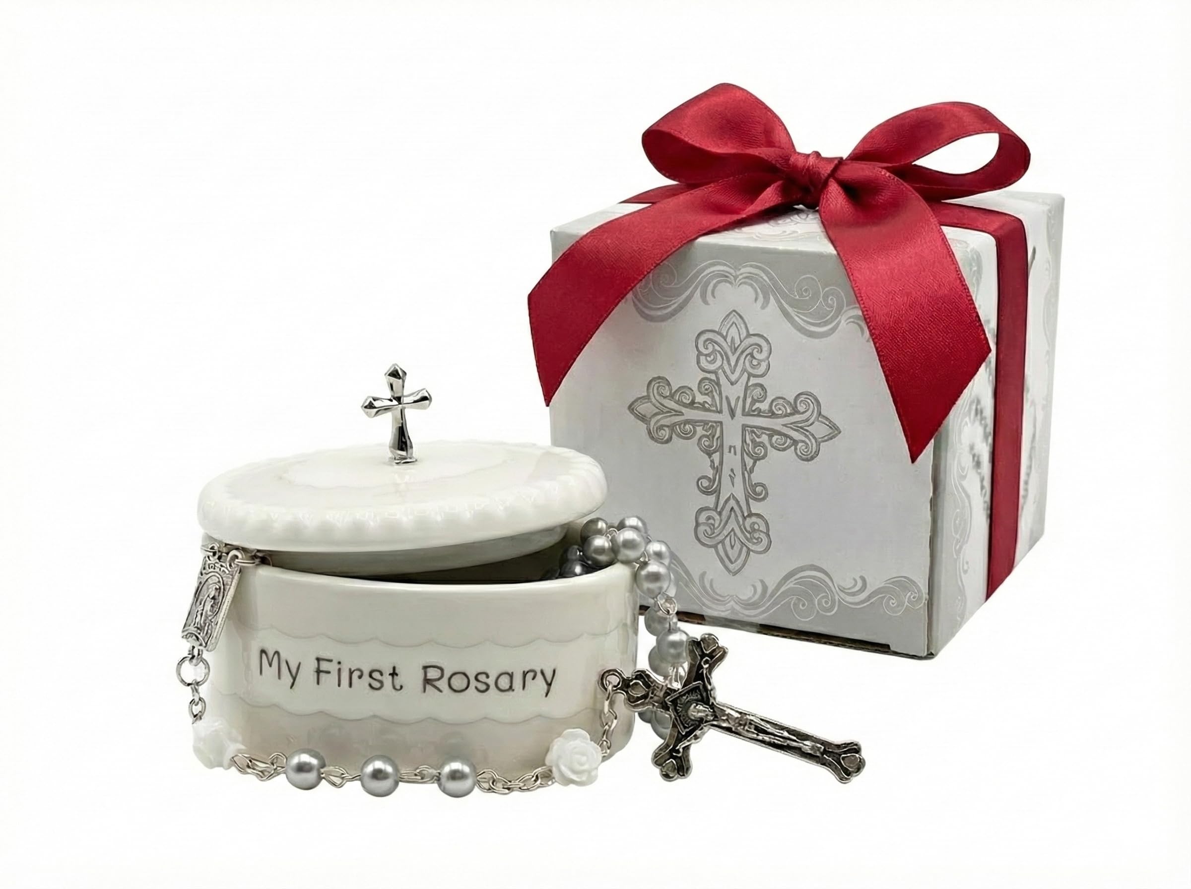 White My First Rosary and Keepsake Box, Blessed Baptism Gifts for Girl or Boys, Stunning First Communion Gifts for Girls or Blessed Christening Gift for Boys, Rosary Beads and Catholic Gift Box