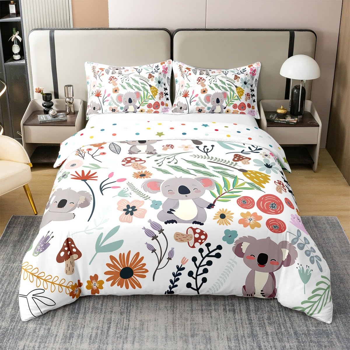 Housse de couette koala en coton 140x200 cm pour lit enfant