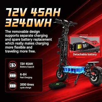 T90 Pro Electric Scooter for Adults, 10000W Dual Motor, 68 MPH Max Speed, 72V Removable Battery, 14 Off-Road Tires 800lbs Max Load, Music Light, Waterproof, 65 Mile Range, Fast E-Scooter