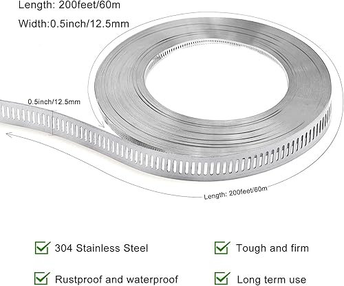 Miniatura 24 de Abrazaderas de manguera, correa de metal de 8.5 pies + 6 sujetadores, abrazaderas de manguera de acero inoxidable, abrazadera de manguera ajustable