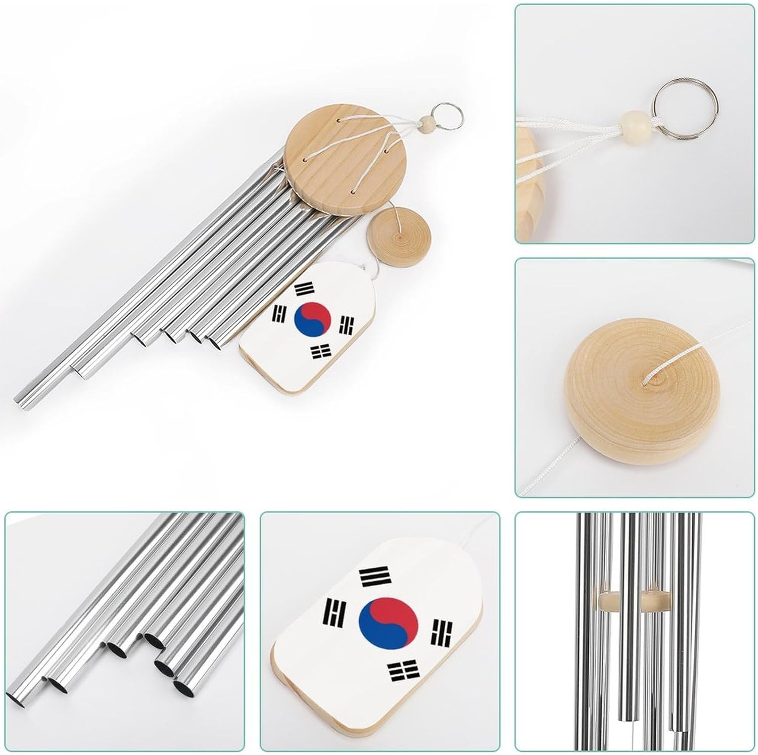 Korean Flag Wooden Wind Chimes Deep Tone Memorial Windchime for Outside Garden Home Decoration