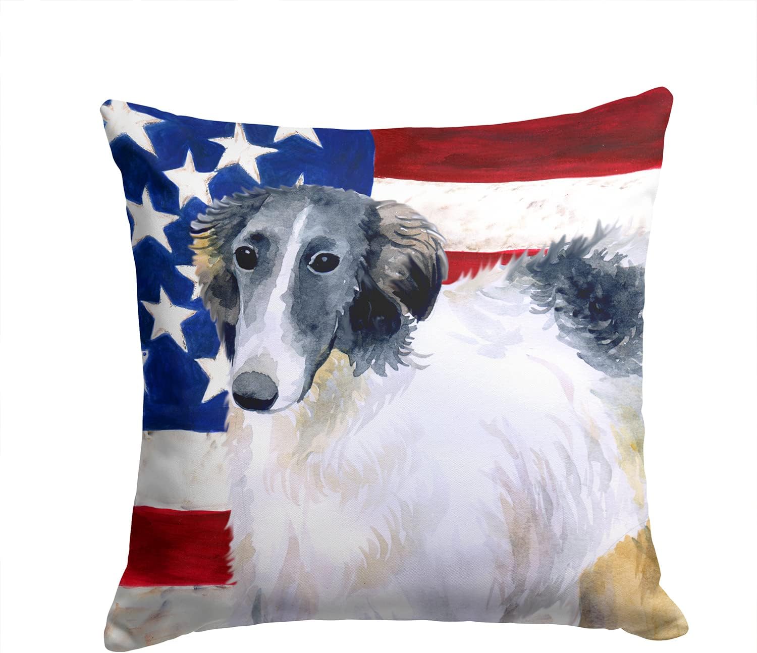 Caroline's Treasures BB9672PW1414 Borzoi Patriotic Fabric Decorative Pillow Machine Washable, Indoor Outdoor Decorative Pillow for Couch, Bed or Patio, 14Hx14W