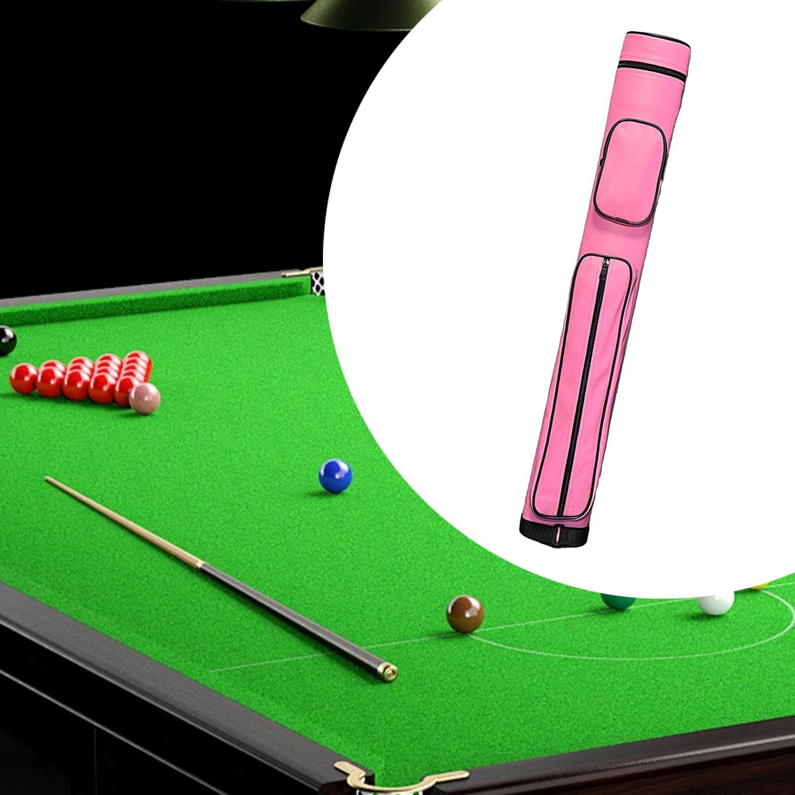 Billiard Queue Tasche Queuekoffer Tragekoffer Schutzkoffer Aus PU mit Zubehörfach Und Verstellbarem Schultergurt für Billardprofis Hobbyspieler, Rosa
