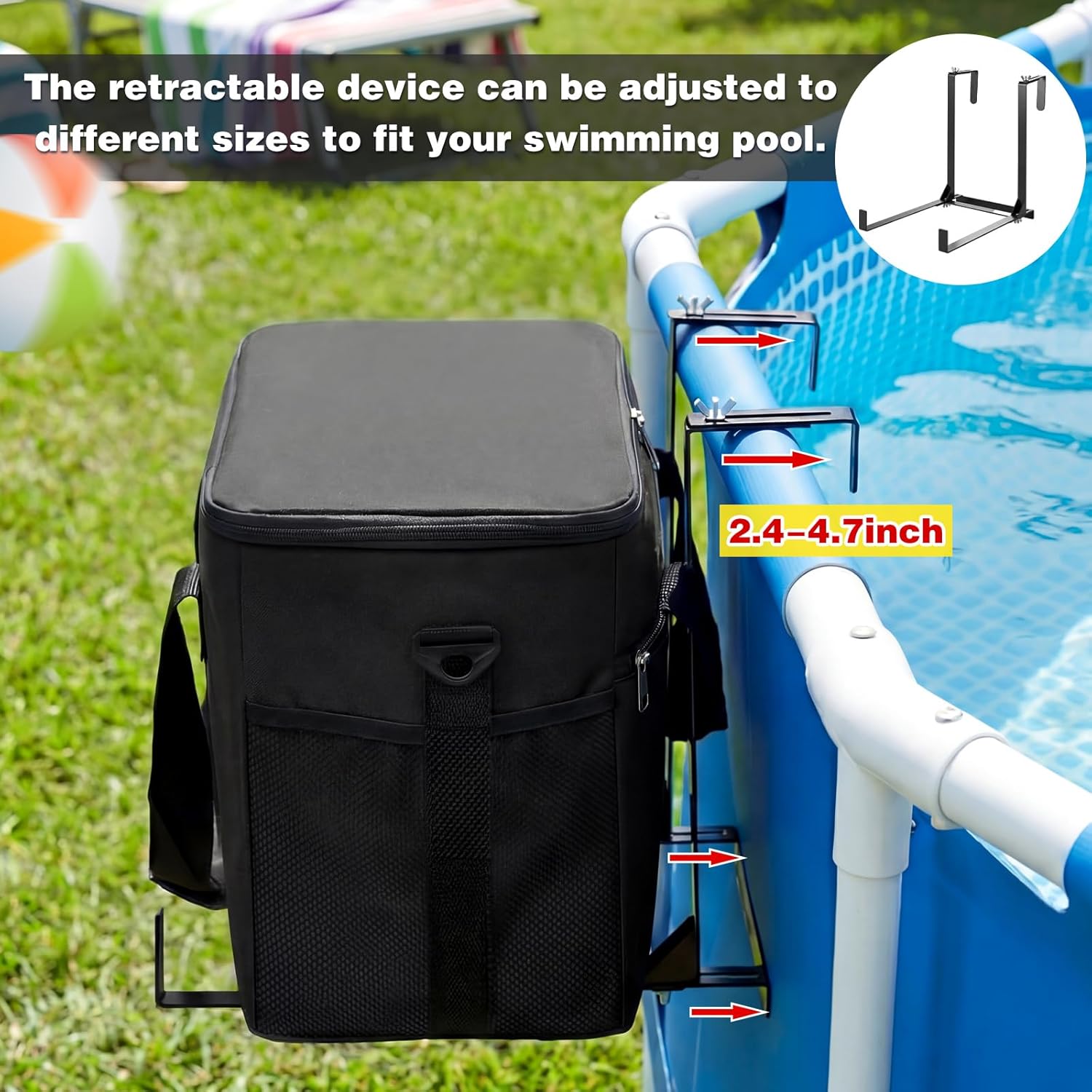 Pool Cooler for Above Ground Pool, 18L Poolside Insulated Cooler Bag with Adjustable Metal Stand Waterproof Ice Chest Holder with Aluminum Foil Liner for Summer Poolside Accessories(Black)