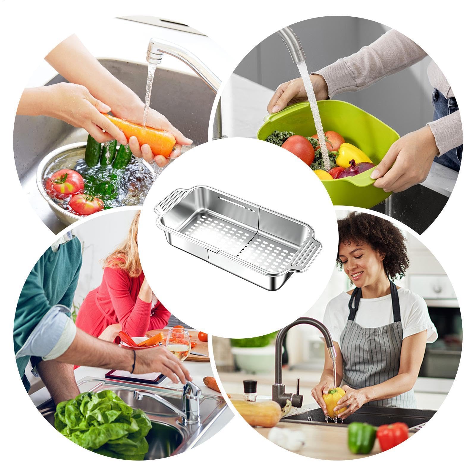 Escurridor Expandible Sobre El Fregadero Escurridor de Lavado Telescópico | Colador De Acero Inoxidable Para Frutas Pasta Utensilios De Cocina Y Batería Cocina Hogar Apartamento Restaurante Encime