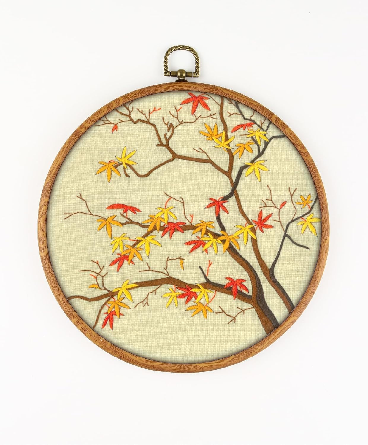 Autumn Tree EM277 - DIY Embroidery Kit. Set of Threads, Needles, Stamped Cloth, Needle Threader, Embroidery Clippers and Printed Color Pattern Inside.