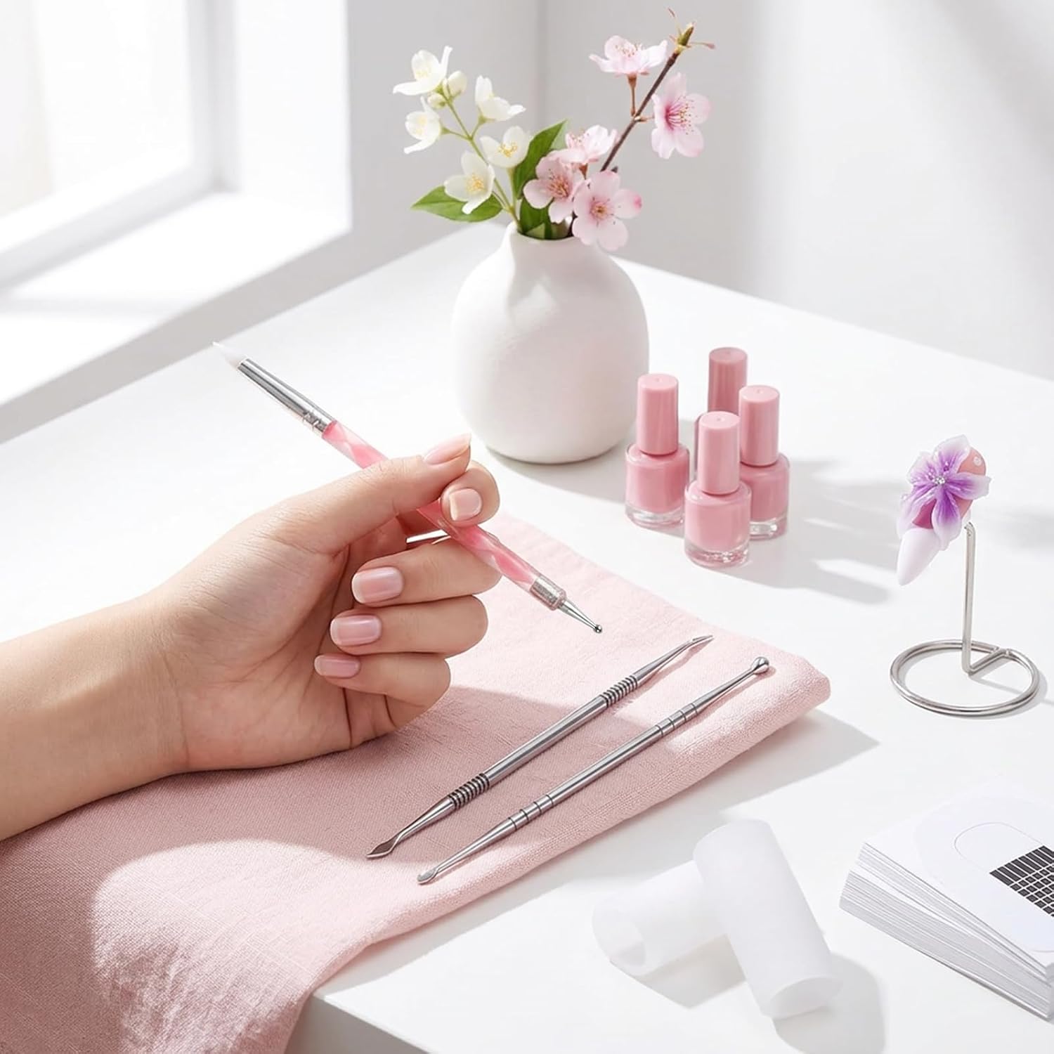 3Pcs Double-Ended Nail Art Sculpture Pen,3D Gel Modeling Carving Dotting Tool,Silicone & Stainless Steel Nail Design Accessories for Acrylic Flower DIY Manicure