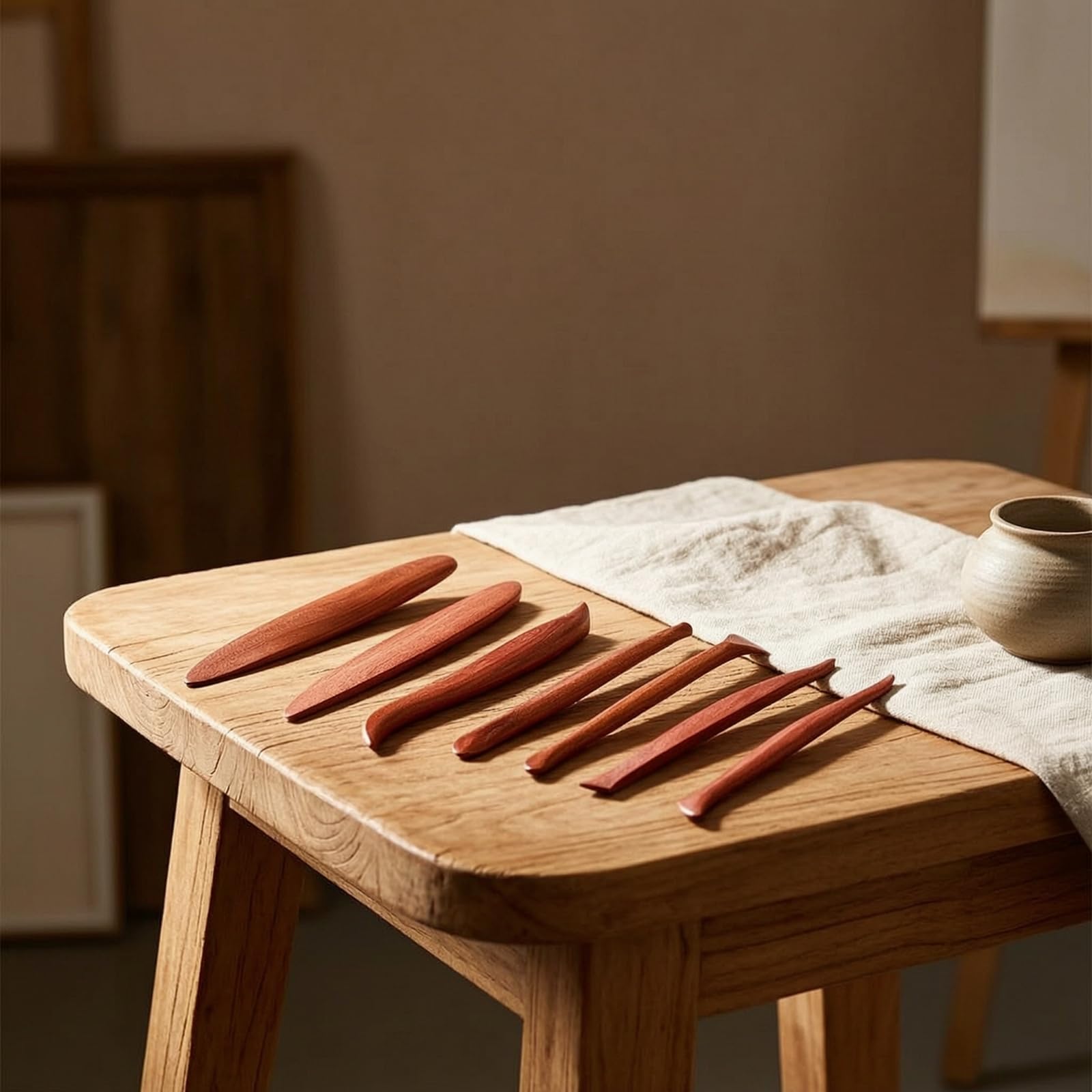 7 Pièces Ébauchoirs En Bois Précis Ensemble d’outils Molage En Bois Confortable pour Sculpteurs, Ensemble De 7 Outils De Sculpture En Bois De Rose Avec Boîte En PP