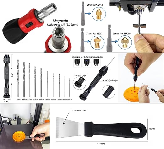 Kit de 124 herramientas para impresora 3D con bolsa miniatura 7