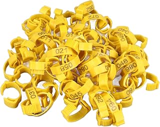 100 Anillos para Patas de Pollo con Clip, Color Brillante, Plástico Resistente, Bandas para Patas de Aves de Corral Numeradas, Anillos para Patas con(100 anillos amarillos con marcadores numéricos.)