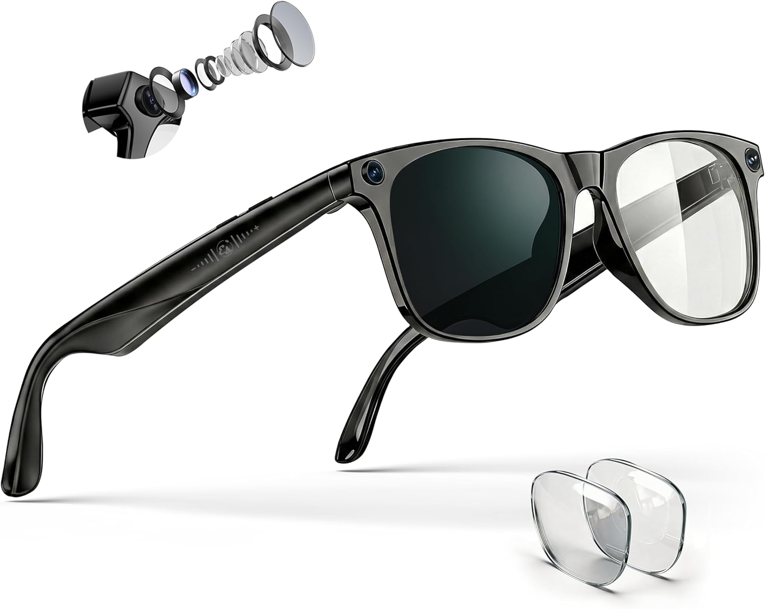 EarlySincere AI Smart Glasses with 4K Camera & ChatGPT, Photochromic Transition Lenses + Extra Blue Light, Real-time Translator & Meeting Minutes, Voice Control Smart Wearable