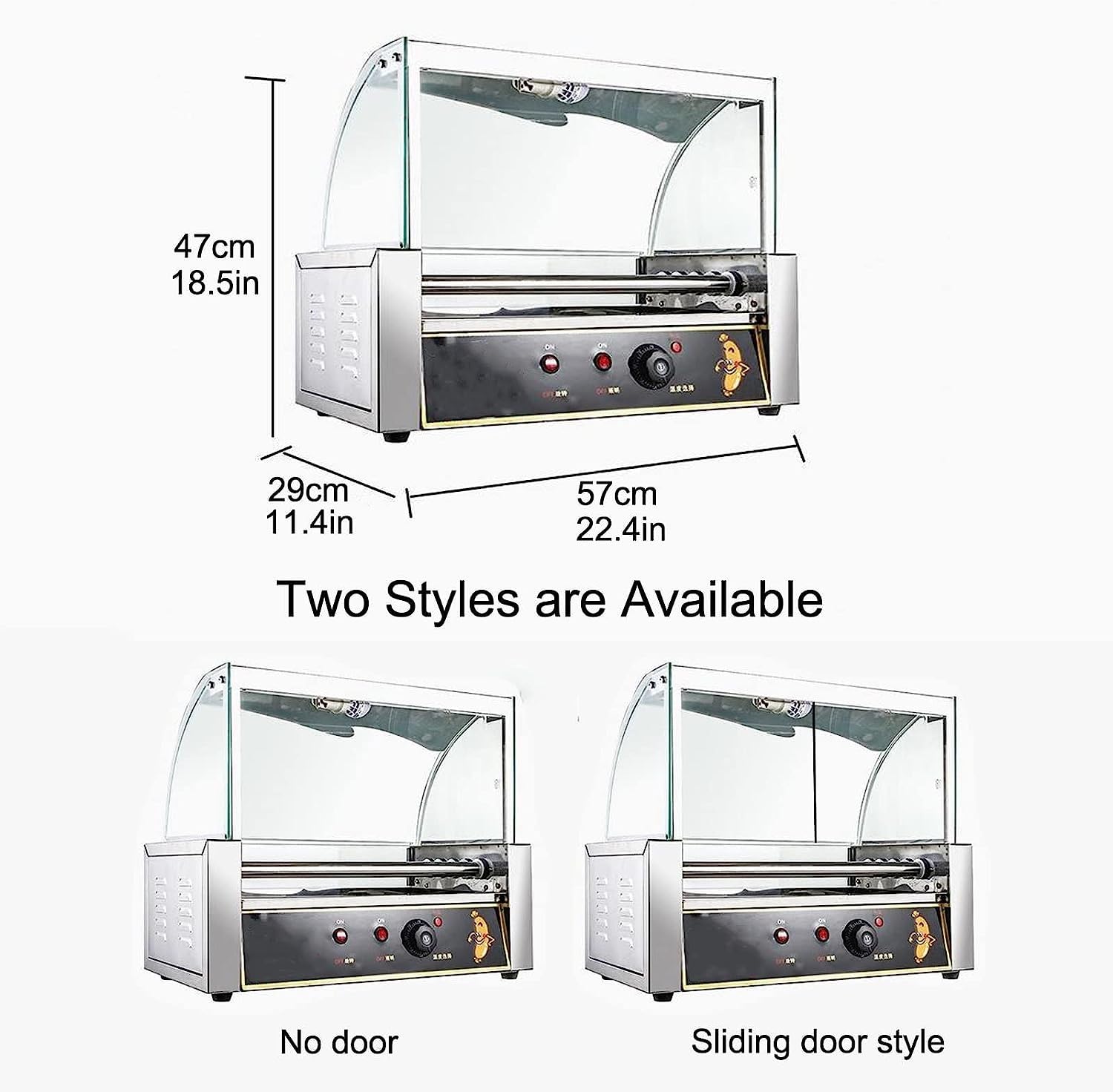 ERoomQ Sausage Grill Cooker Machine w/5 Stainless Steel Rollers,16 Hot Dog Max,Removable Stainless Steel Drip Tray,Glass Hood Cover&LED Lights