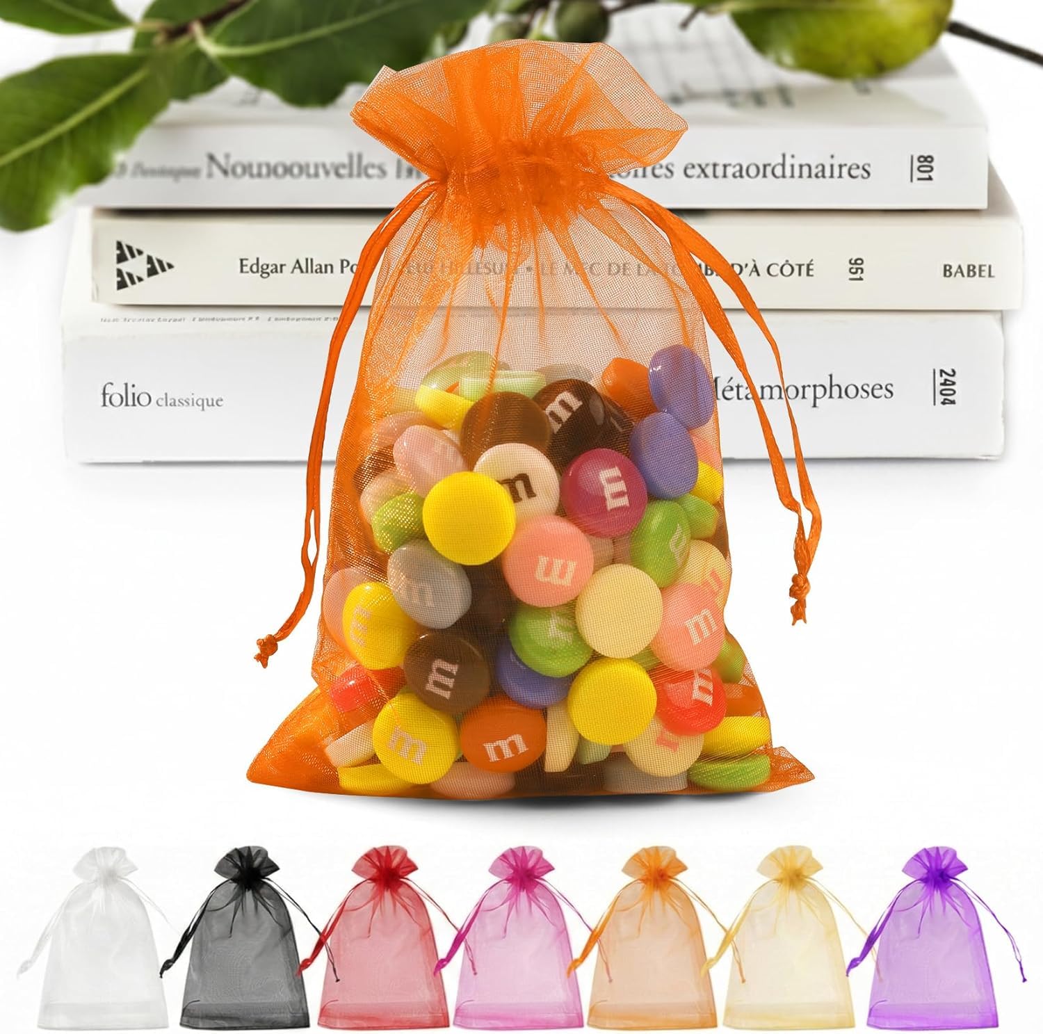 ANZNKU 100 PCS Organza Bags 5 x 7, Orange Small Mesh Gift Bags Drawstring