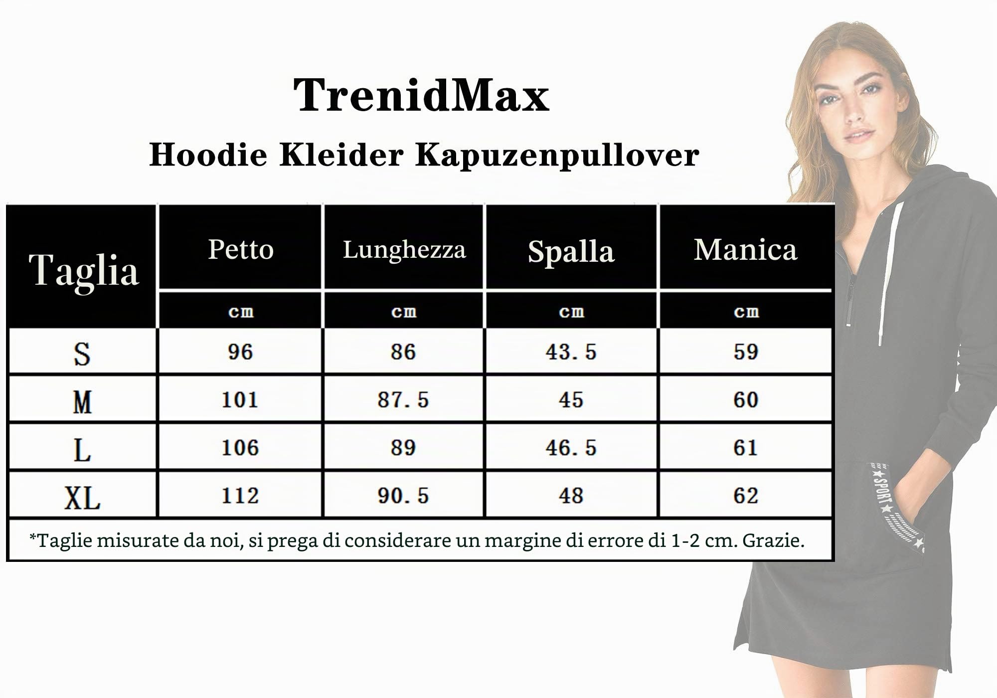 TrendiMax Felpa Donna Lunga con Cappuccio Invernali Maglioni Vestiti Sportivo Felpe Lunghe Pullover Hoodie Autunno