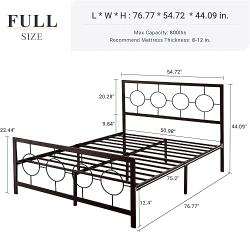 Miniatura 9 de Allewie Marco de cama de plataforma de metal tamaño individual con cabecera de estilo moderno y vintage, no necesita somier, fácil montaje, sin