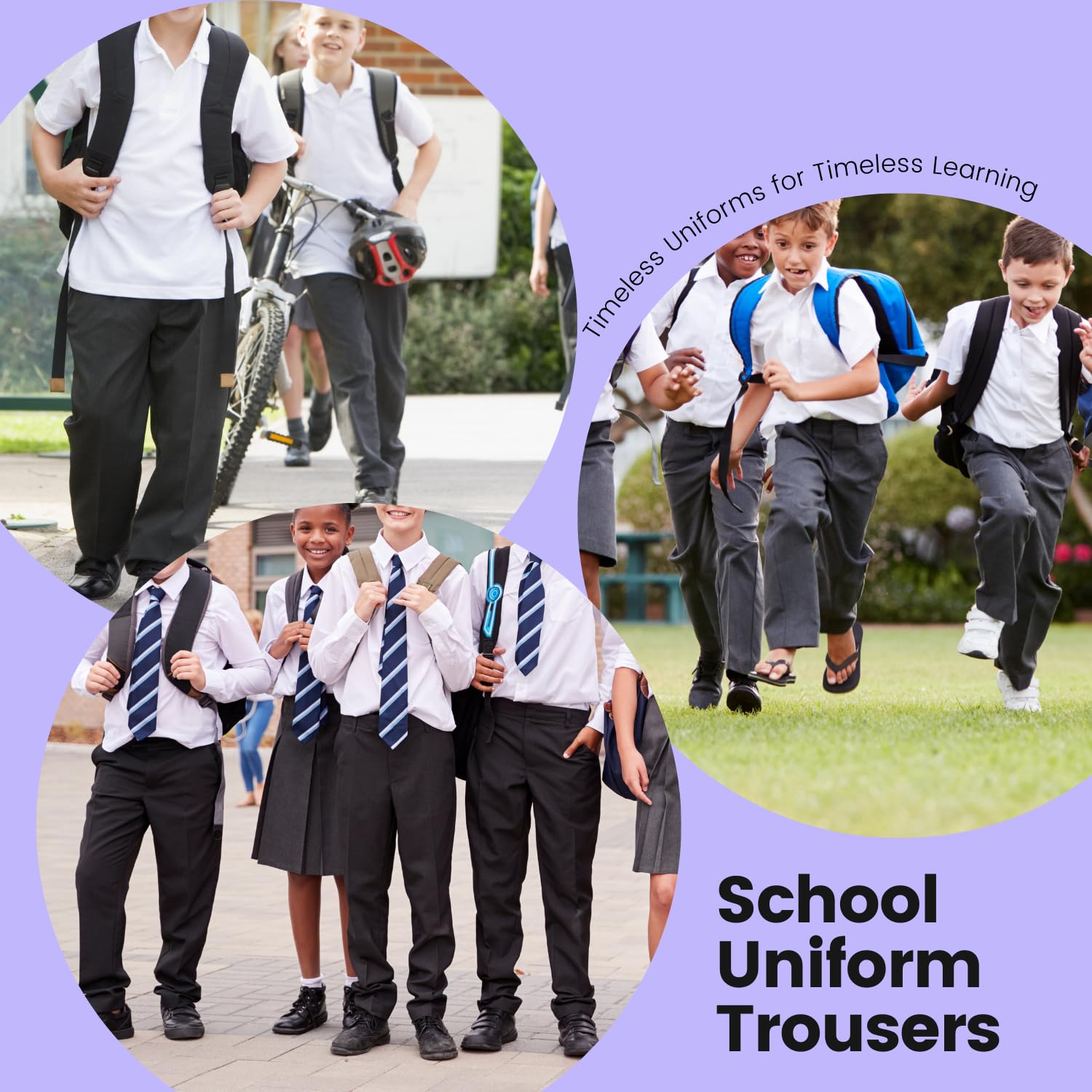 Pantalones escolares para niños mayores, paquete de 3 pantalones ajustados resistentes a las manchas con ajuste frontal plano de cintura, elegantes pantalones de uniforme escolar con