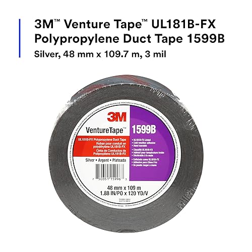 Miniatura 2 de 3M Venture Tape UL181B-FX Cinta adhesiva de polipropileno 1599B, plata, 1.890 in x 359.9 ft, 3 mil, 24 rollos por caja