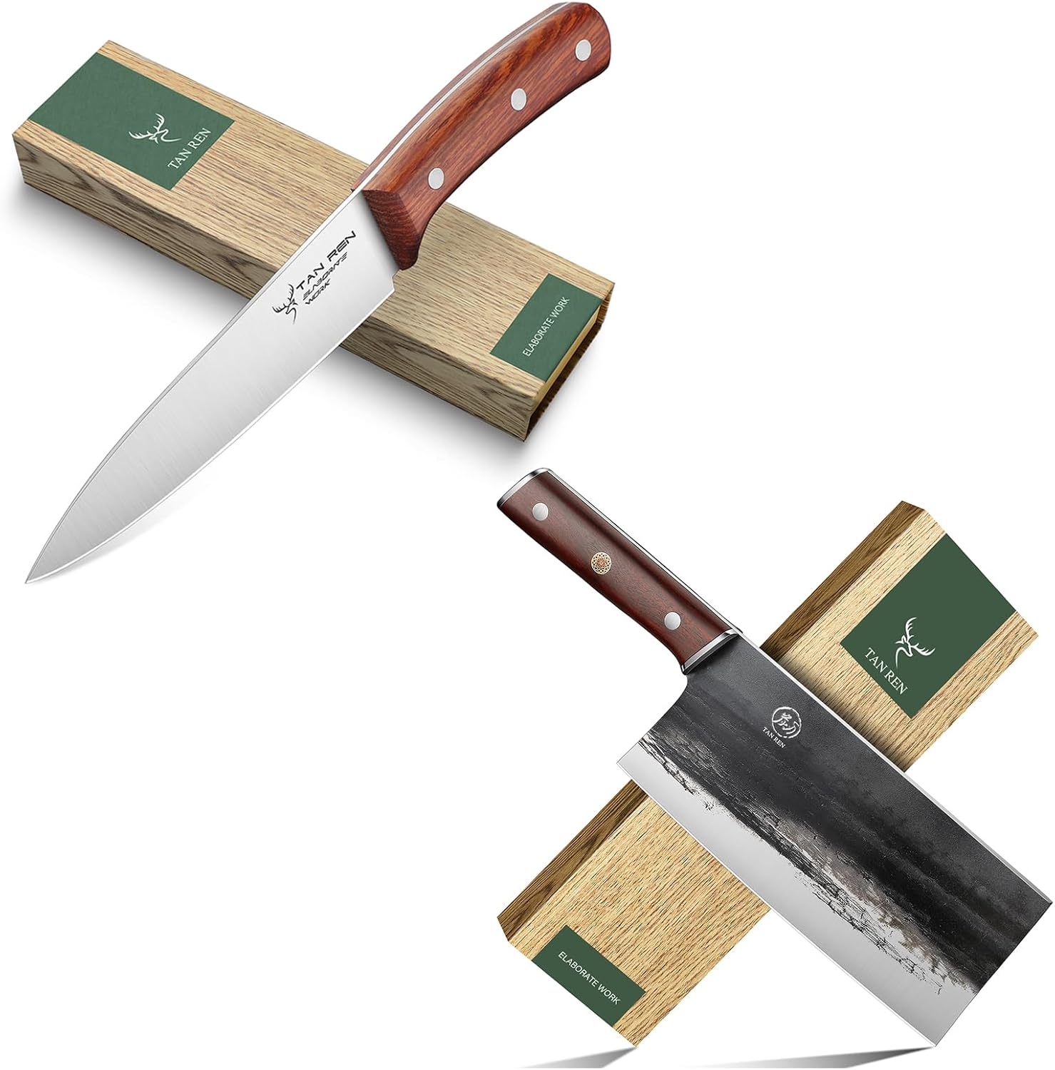 TAN REN 8 Inch Cleaver Knife for Meat Cutting, 7 Inch Gyuto Chef Knife Stainless Steel