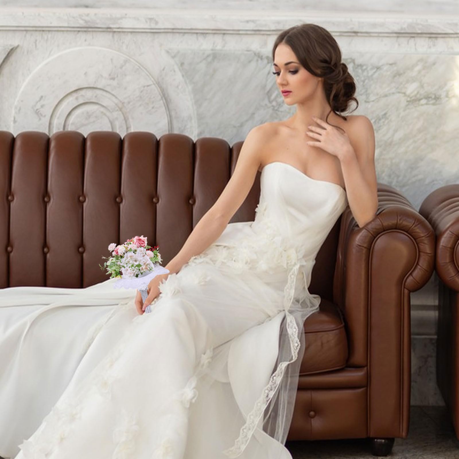 FREEBLOSS 2 pièce de Support de Bouquet en Dentelle Blanche avec Poignée en Mousse pour Bouquet de Mariage Fournitures pour Fleurs Artificielles de Mariée