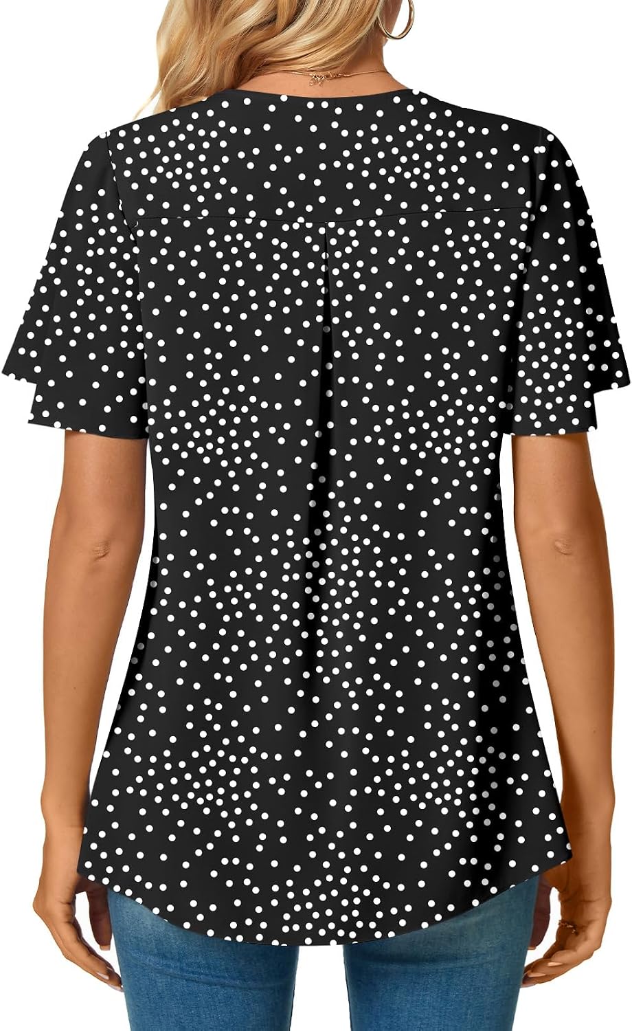 Anyally Women's Summer Dressy Chiffon Blouses V Neck Ruffle Short Sleeve Tunic Tops for Leggings Casual T-Shirts