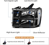 Vista 1 de DWVO Conjunto de faros delanteros compatible con 2007-2013 GMC Sierra 1500/2007-2014 Sierra 2500HD 3500HD, carcasa negra, reflector transparente