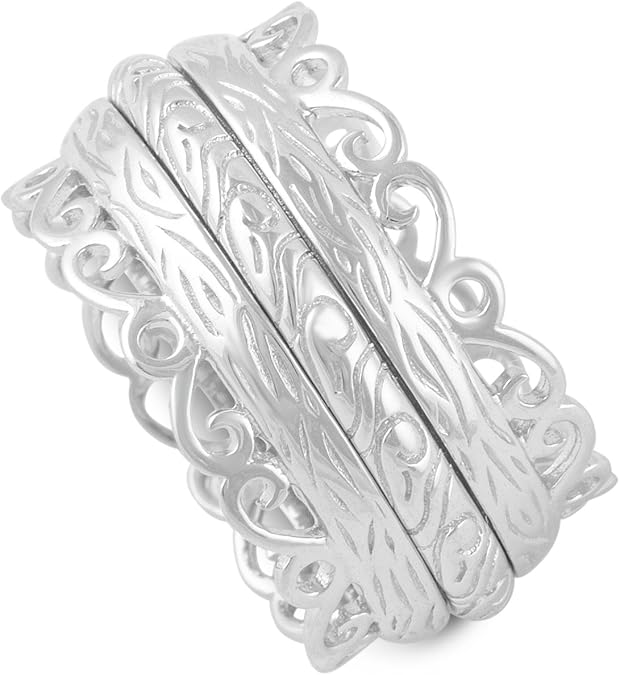 Sterling Silver Wide Filigree Bali Spinner Ring Size 9 Amazon.co.uk