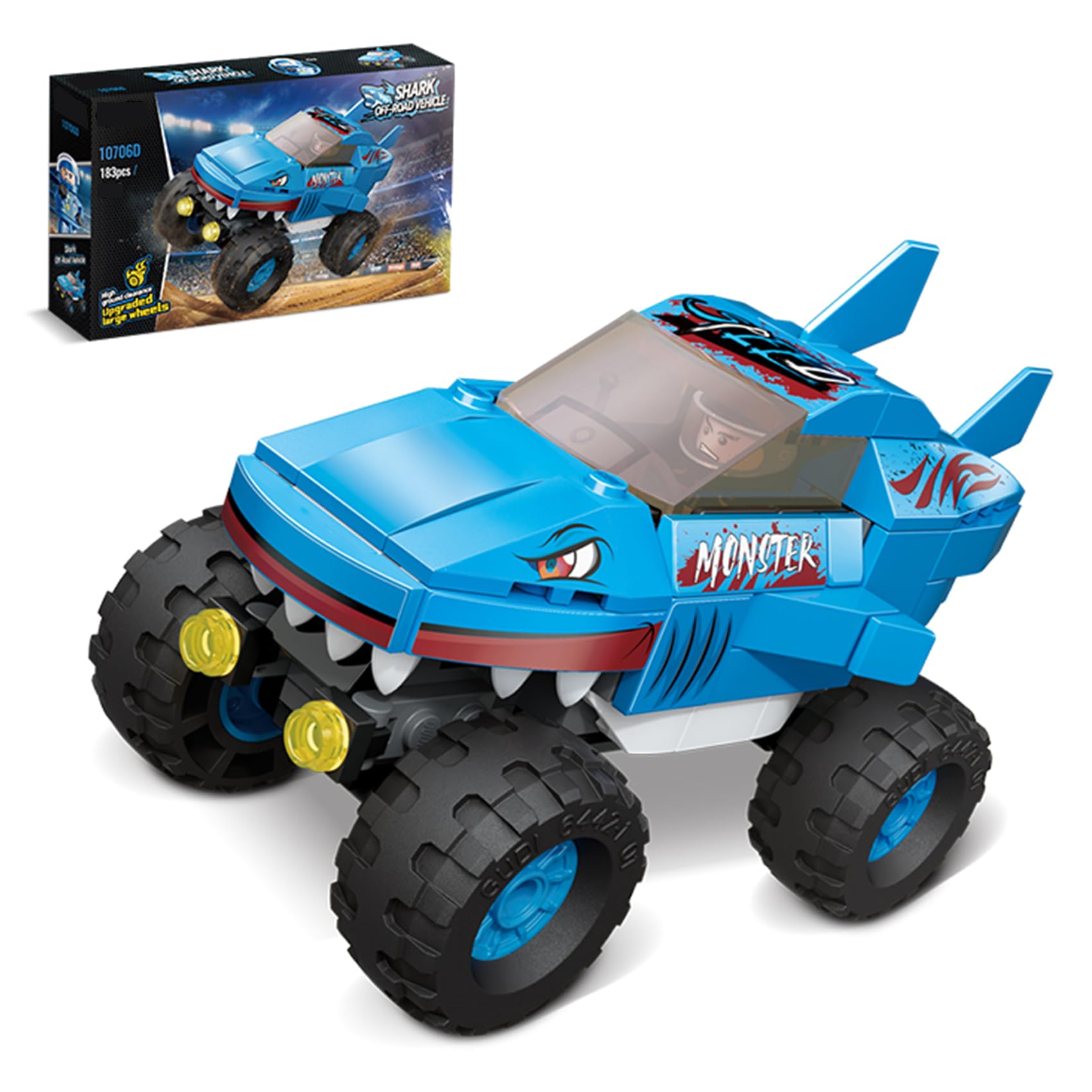 Moizoe City Shark Truck Off-Road Building Blocks Set, Creative Birthday Gift Idea Halloween, Monster Truck Fun Building Set(183PCS)