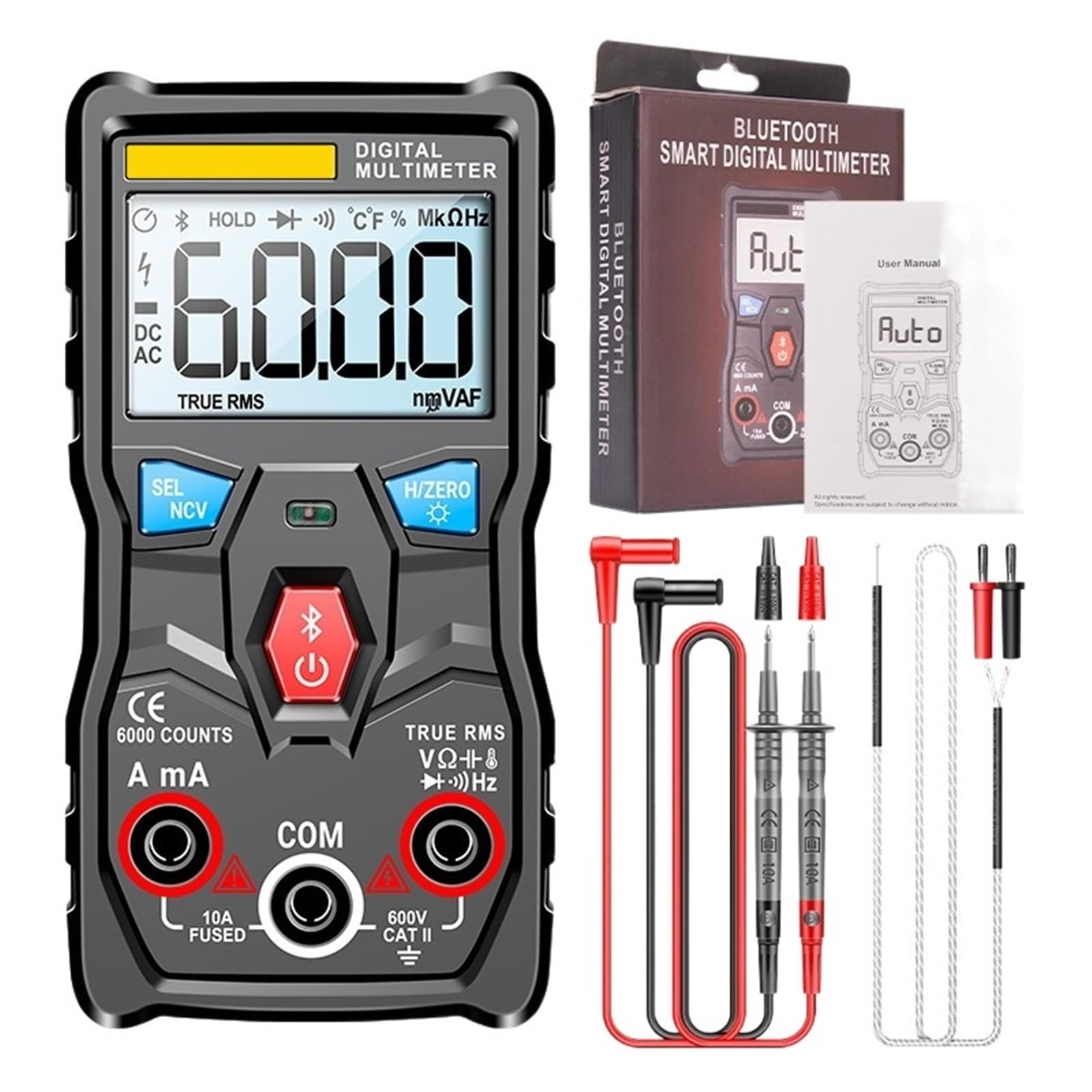 Tester Multimetro Multimetro Analogico Digitale Bluetooth 6000 Conta Il Misuratore del Tester Automobilistico di capacità di Tensione di Corrente AC/DC True RMS Precisione Sicuro(Black PRO)