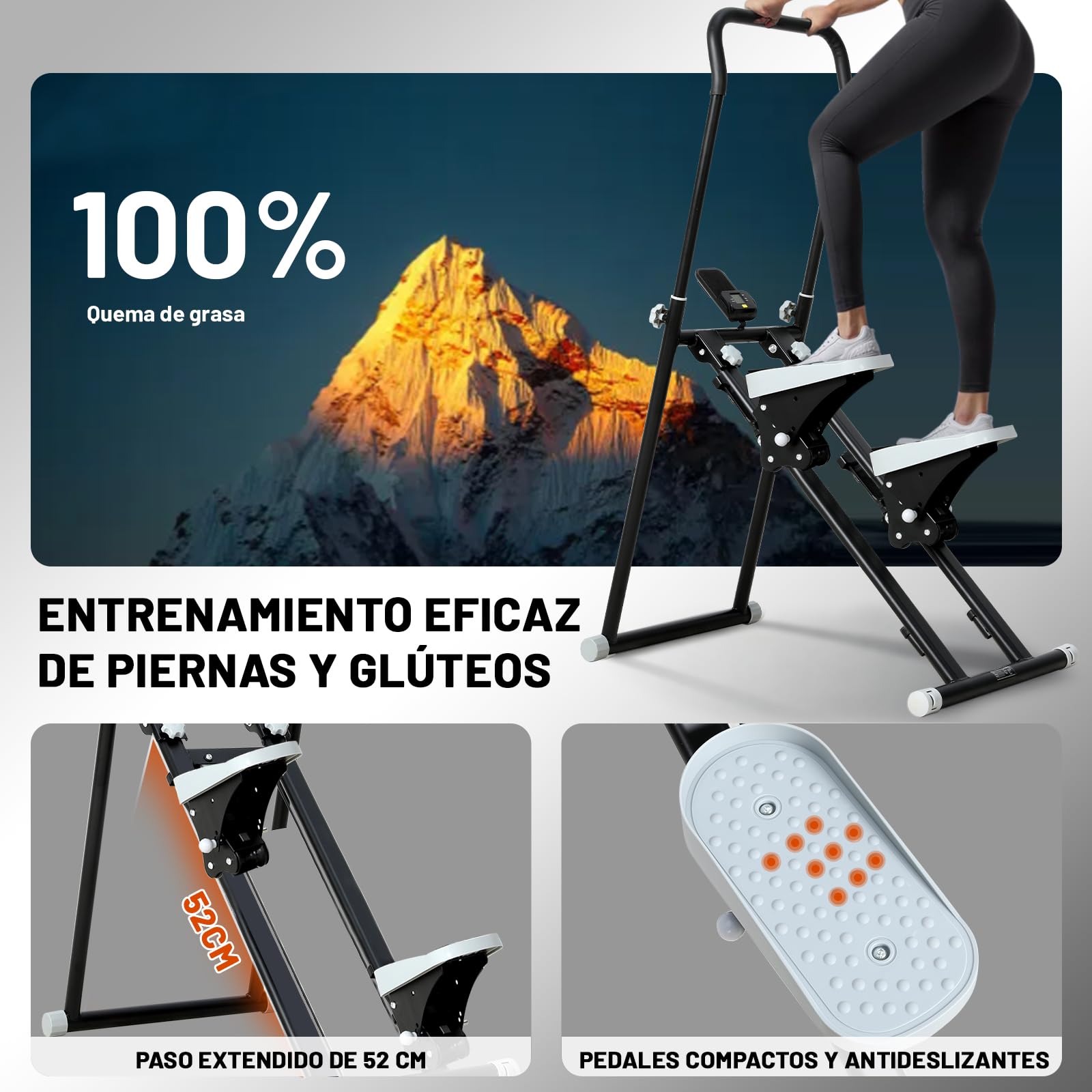 Stepper Fitness Casa con Reposabrazos y reposapiés ajustable de 3 niveles,Stair Stepper con pantalla LCD,Maquina De Subir Escaleras,Escalador De Fitness Plegable,Máquinas De Step Para Fitness