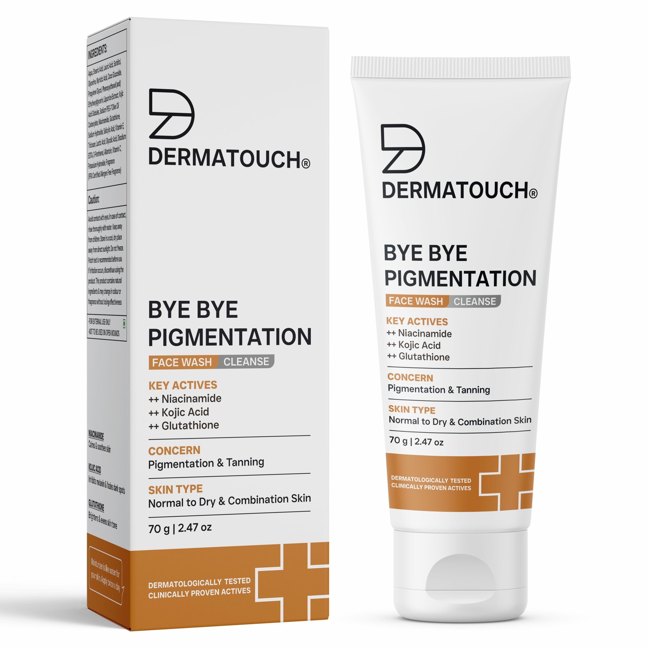 DERMATOUCH Bye Bye Pigmentation Face Wash || Anti Pigmentation for Women/Men with Niacinamide, Kojic Acid, & Glutathione - 70G