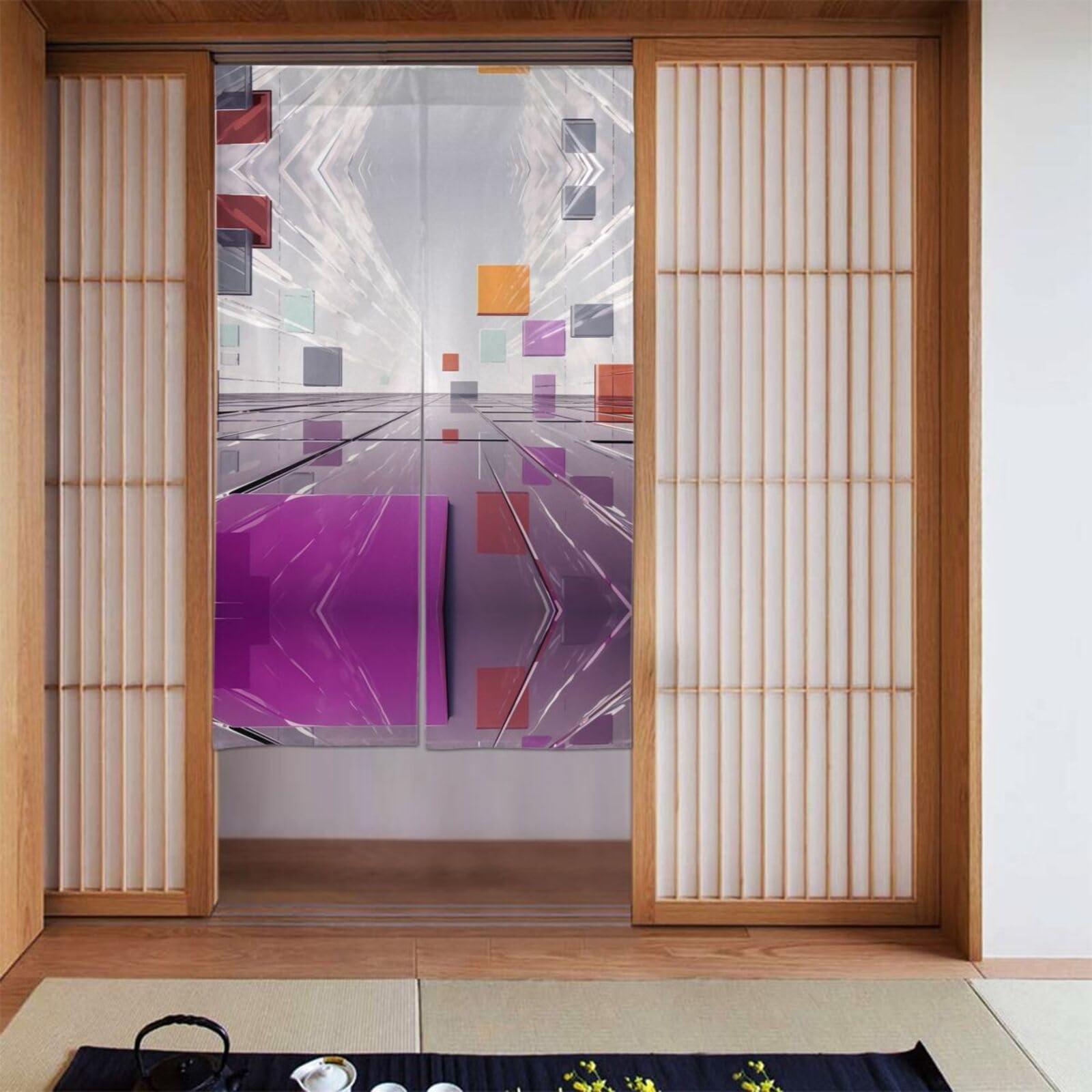 BWPDPXFJ Door Curtain Polyester 86x143cm Rod Pocket 2 Panel Room Divider Light Filtering Abstract