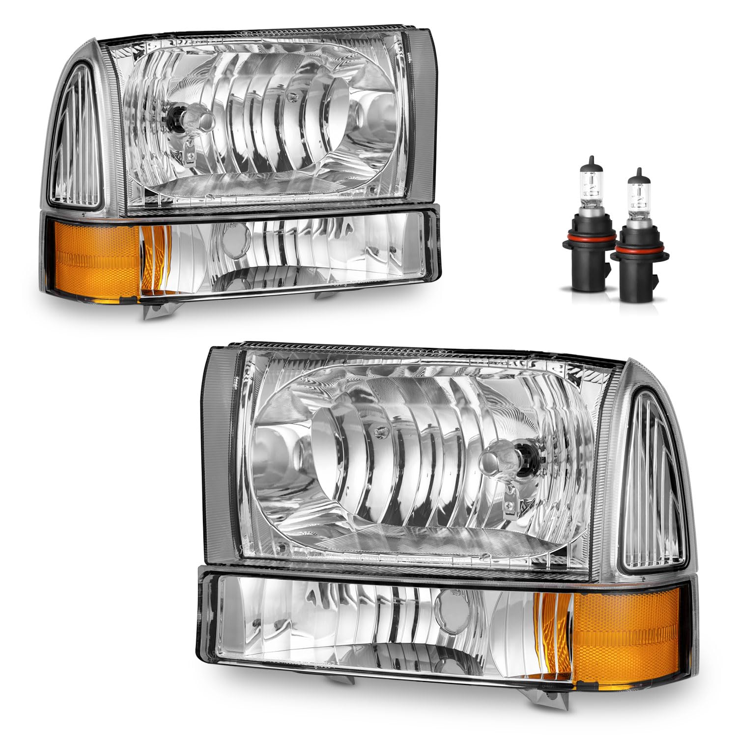 headlights assembly for 1999-2004 ford super duty f250 f350 f450 f550,for 2000-2004 ford excursion with bumper signal corner light w/bulbs