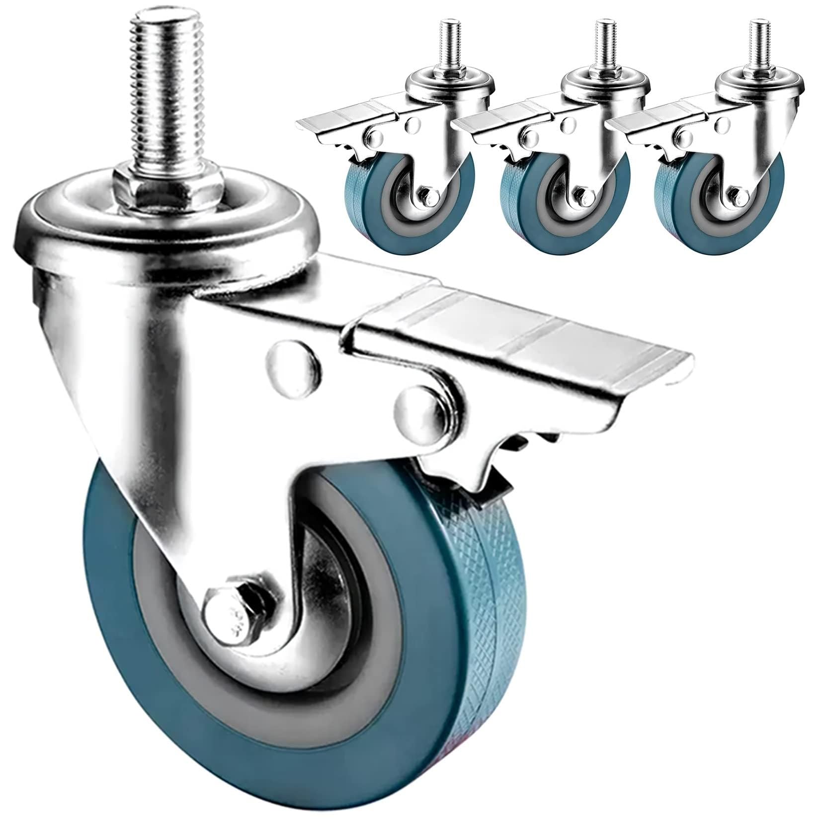 ZGUOUZANTYE M10 M12 30mm Threaded Stem Swivel Caster Dual Locking Silent Castor 270 Lb Load Capacity Furniture DIY Transport Wheel(Brake,75mm(3in) m10)