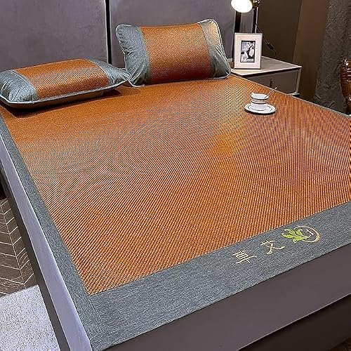 UZAMIRLEX Bamboo Cooling Mattress, Foldable Double-Sided Bamboo Sleeping Mat Indoor Multicolor Multiple Sizes Pillowcases(Brown1,150cm)