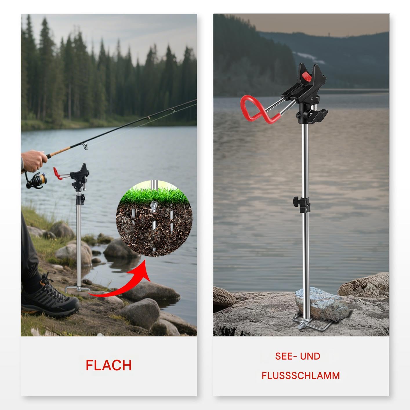 Leeko Supporto per canna da pesca, 2 pezzi, regolabile in altezza 57 – 87 cm, in acciaio inox, universale, regolabile a 360°, accessorio per la pesca a terra, portatile e rimovibile (aggiornamento a 3