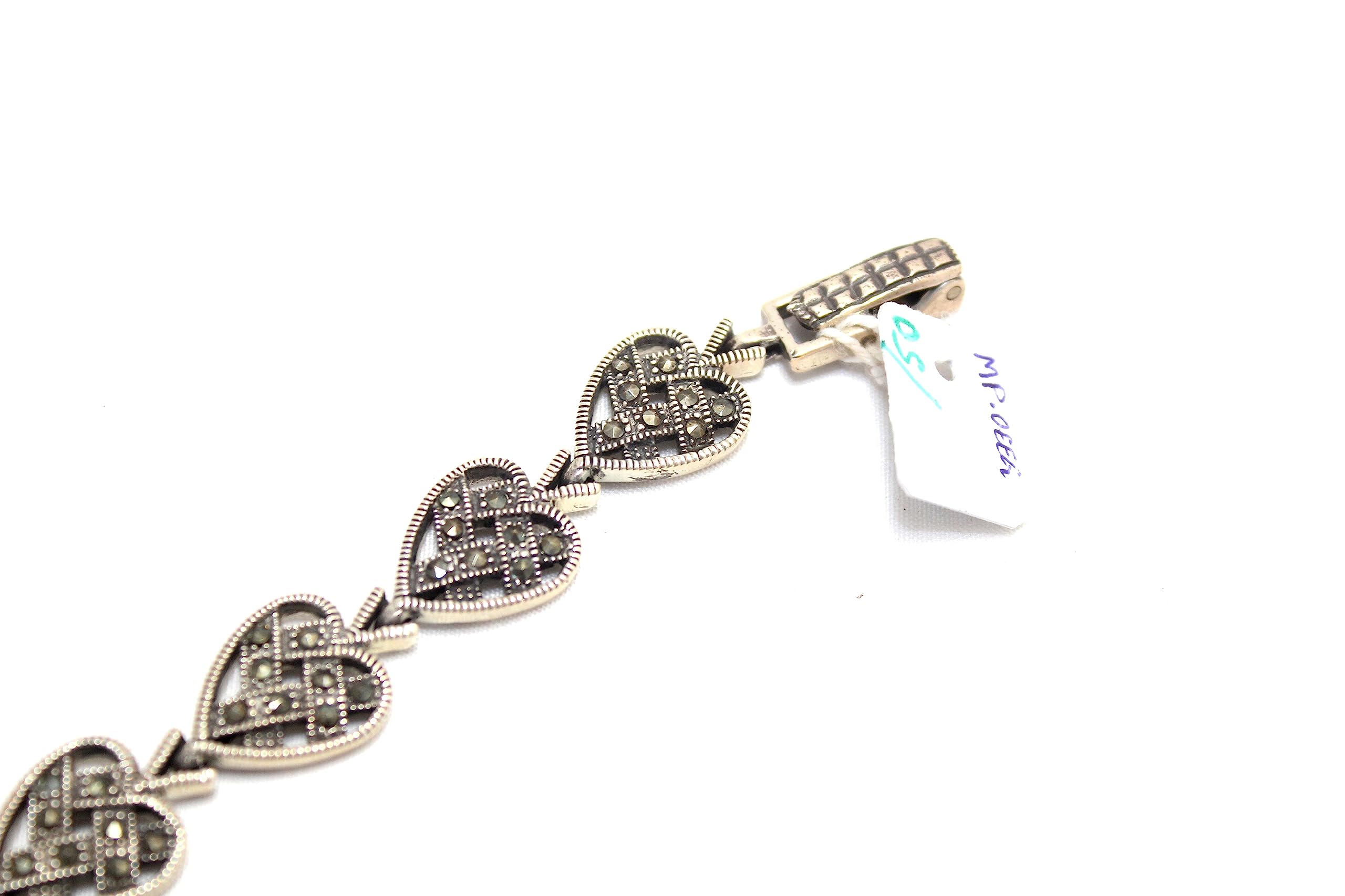 PH Artistic Pulsera de plata de ley 925 con dije de corazón, piedra de marcasita, regalo hecho a mano para mujer, F942