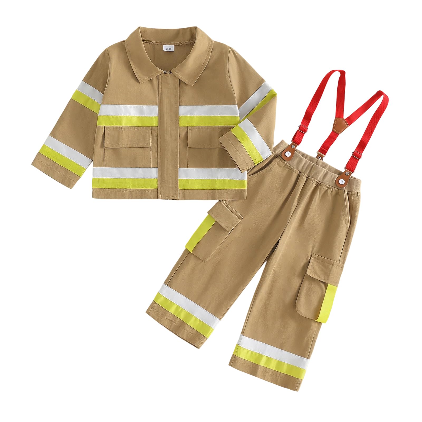 Kids Firefighter Outfit Long Sleeve Jacket Suspender Pants Overalls Halloween Birthday Outfits Fall Winter Clothes