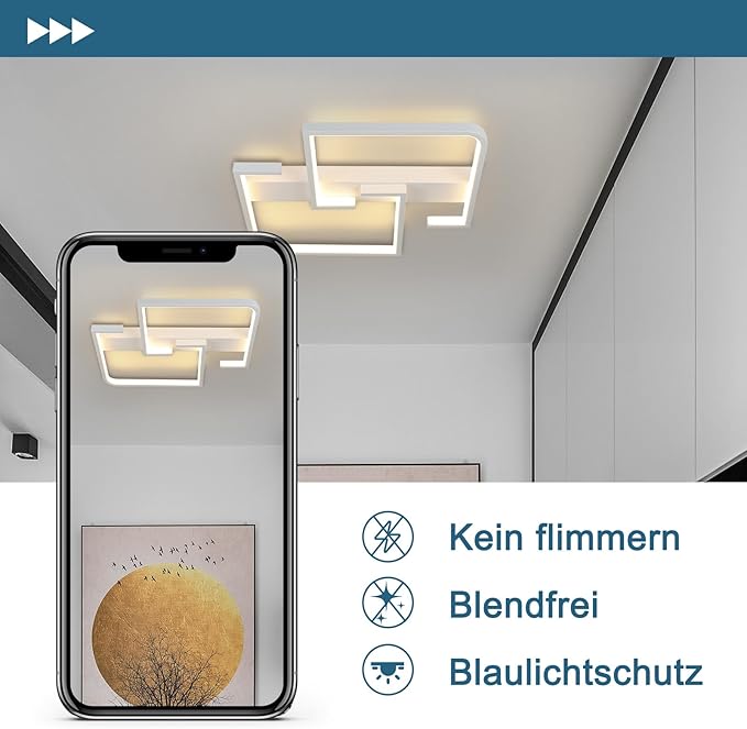 CBJKTX Moderne LED plafondlamp voor hal 19W 30CM, witte keukenlamp voor slaapkamer warm 3000K, geometrisch ontwerp photo 2