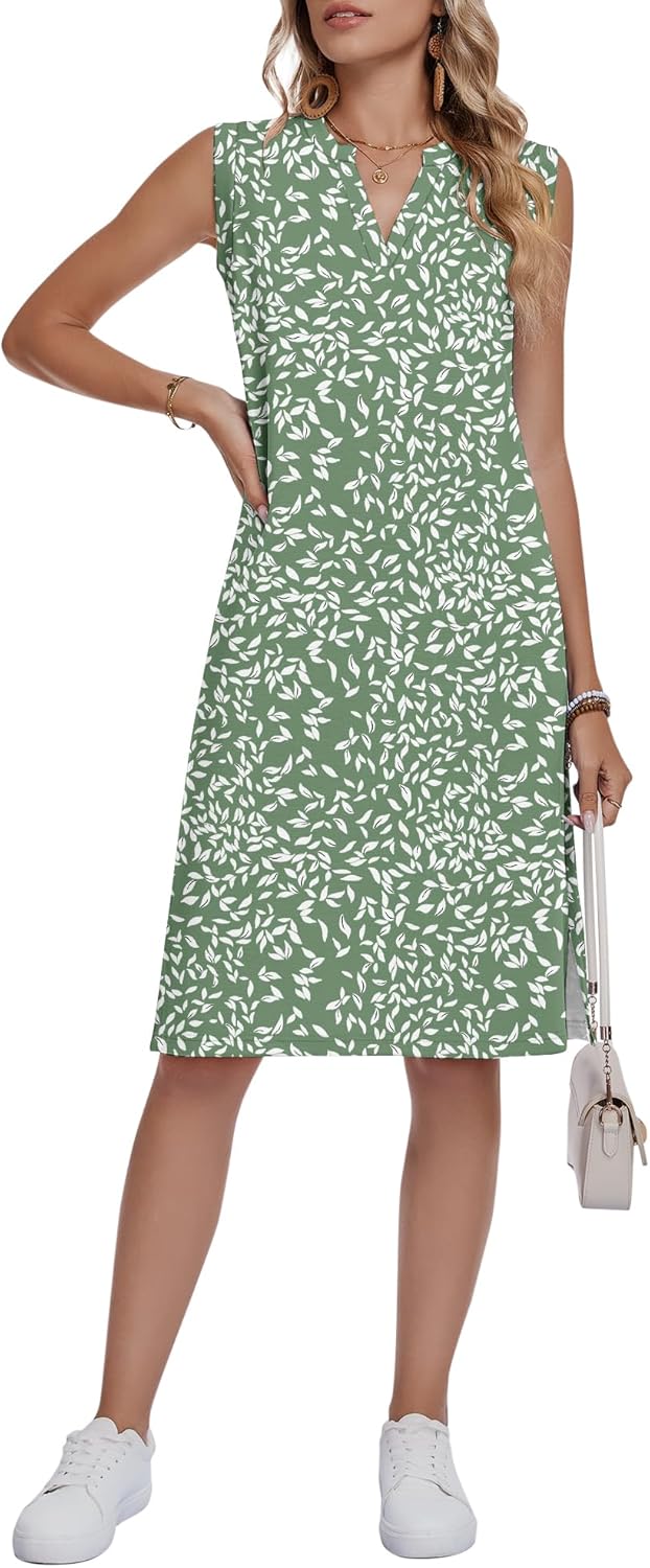 AUSELILY Sleeveless V Neck Knee Length Dress Women Straight-Cut Sundresses T-Shirt Summer Dresses for Women 2026 with Pockets - Image 3