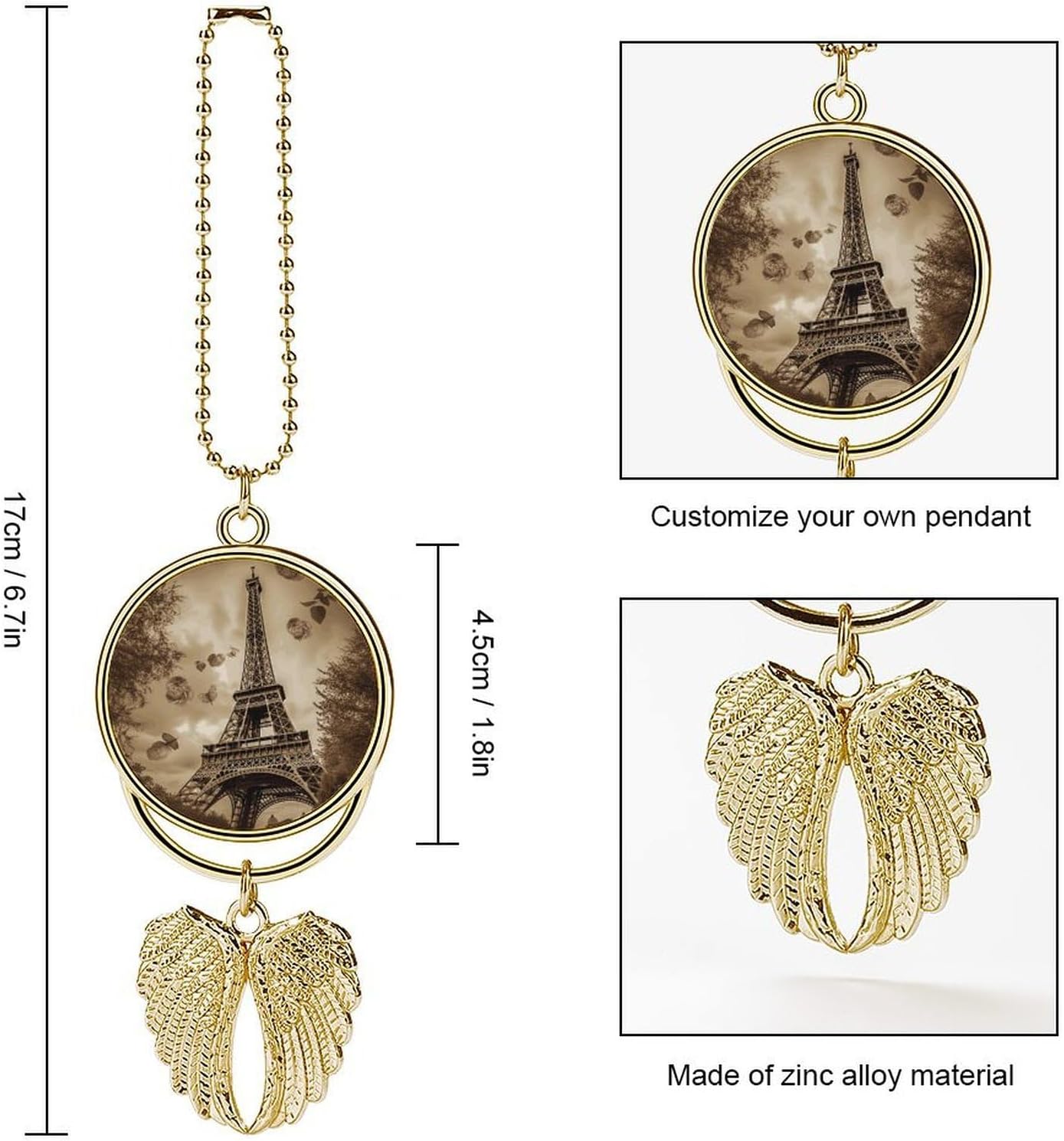 Paris Eiffel Tower Car Hanging Ornament Angel Wing Charms Keychain image 2