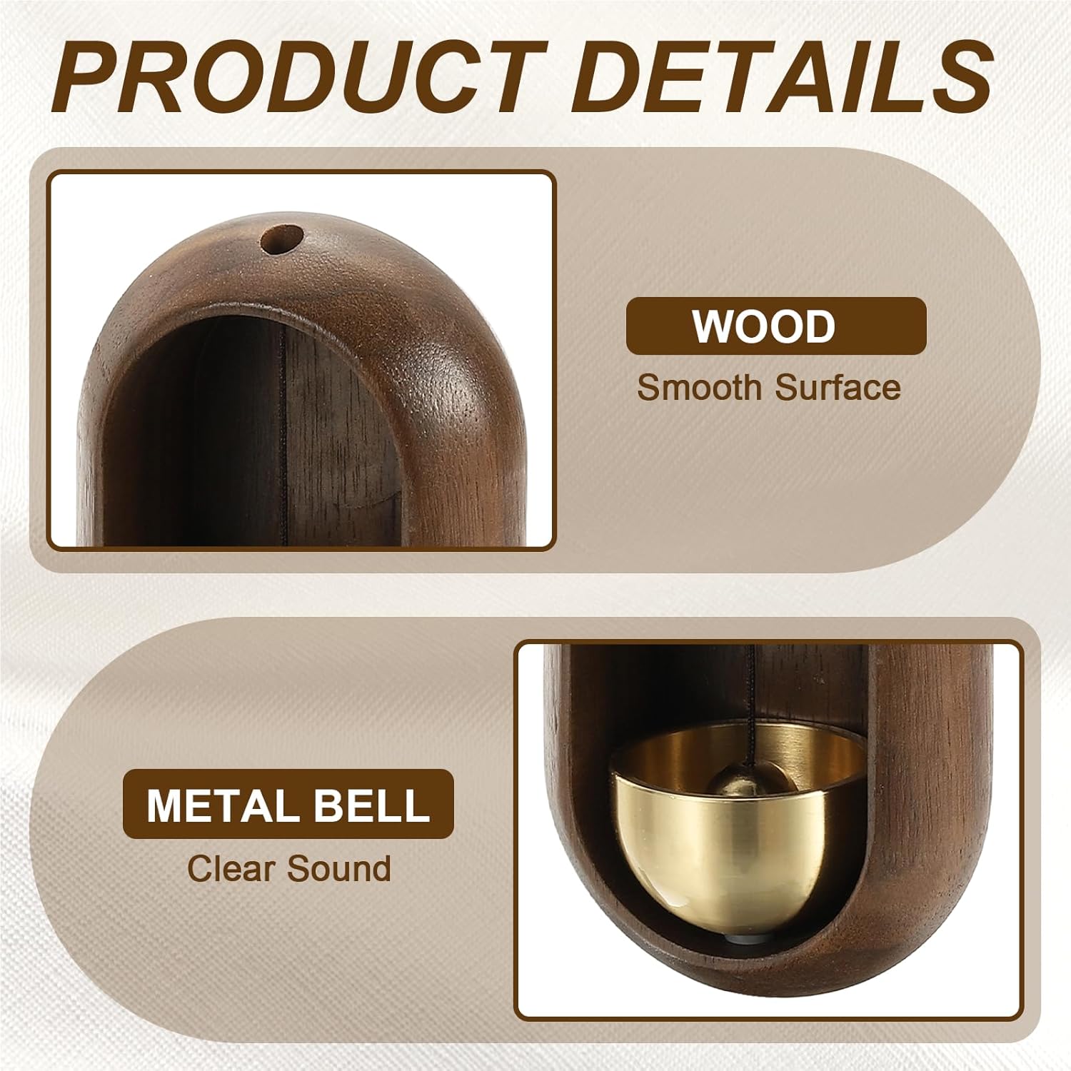 PATIKIL 2 Set Shopkeepers Bell, Wood Door Chime Magnetic Hanging Bell Jingle Doorbell with Self-Adhesive for Door Opening Business When Entering Decoration, Walnut, Oval