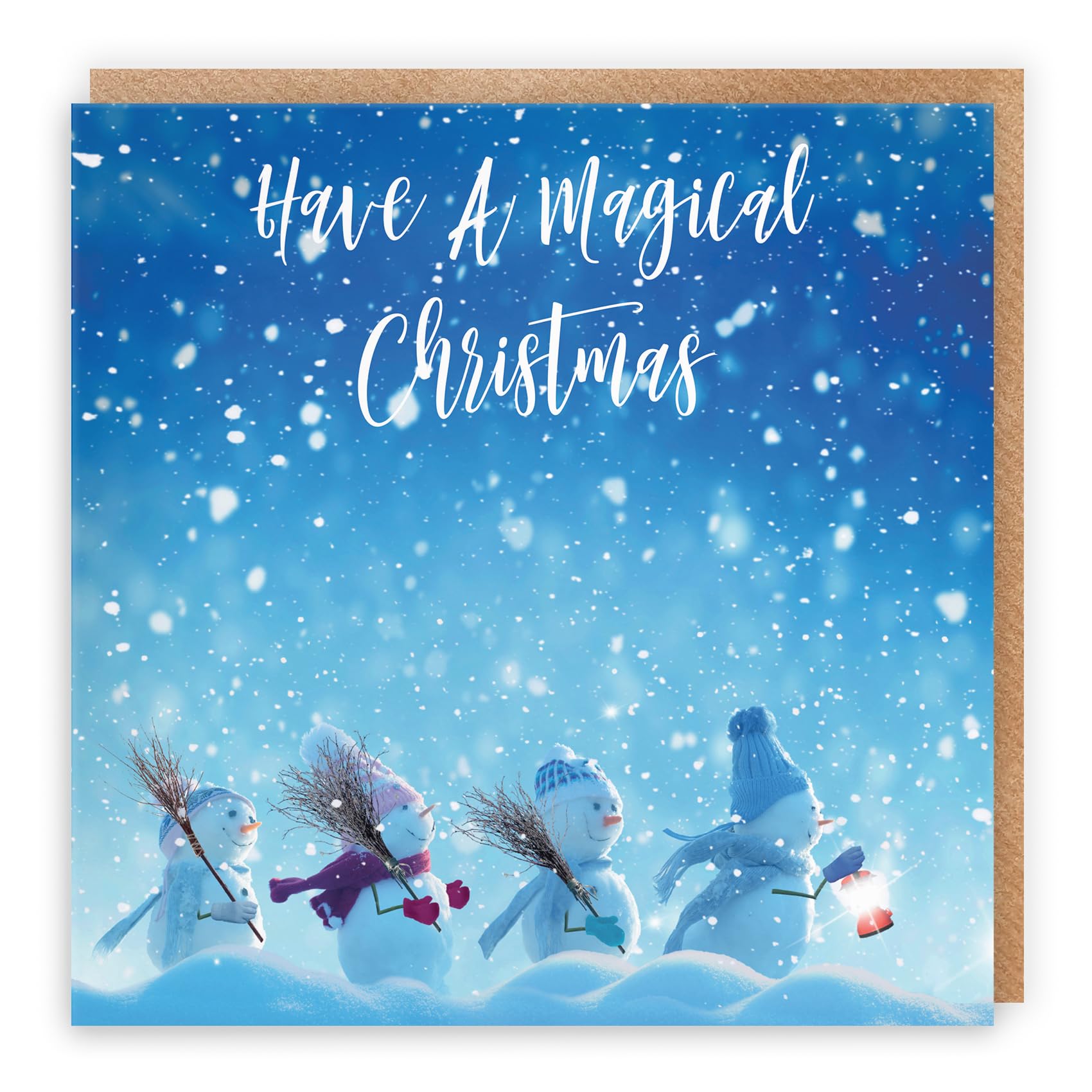 Hunts England - Individual Christmas Card - Have A Magical Christmas - Snow People Collection - Fun Card, Blue, 148 x 148 mm