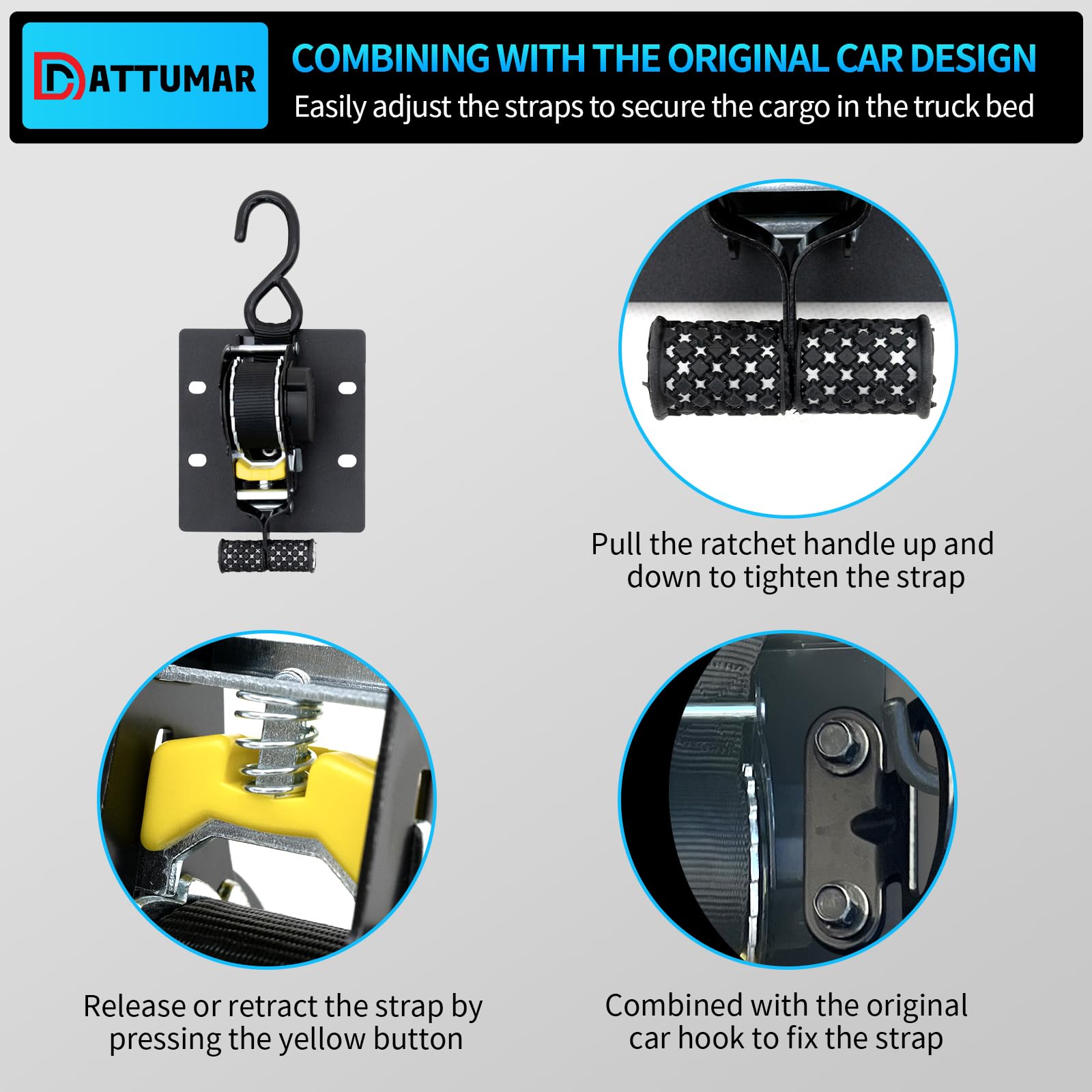 Dattumar Retractable Ratchet Straps For 2022-2025 Nissan Frontier - 2PC Auto Retracting Tie Down System - View #6